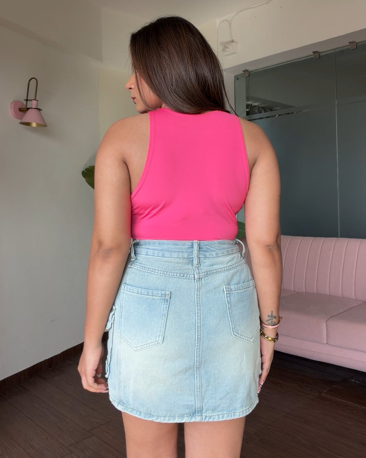 Fade Detailing Denim Cargo Skirt