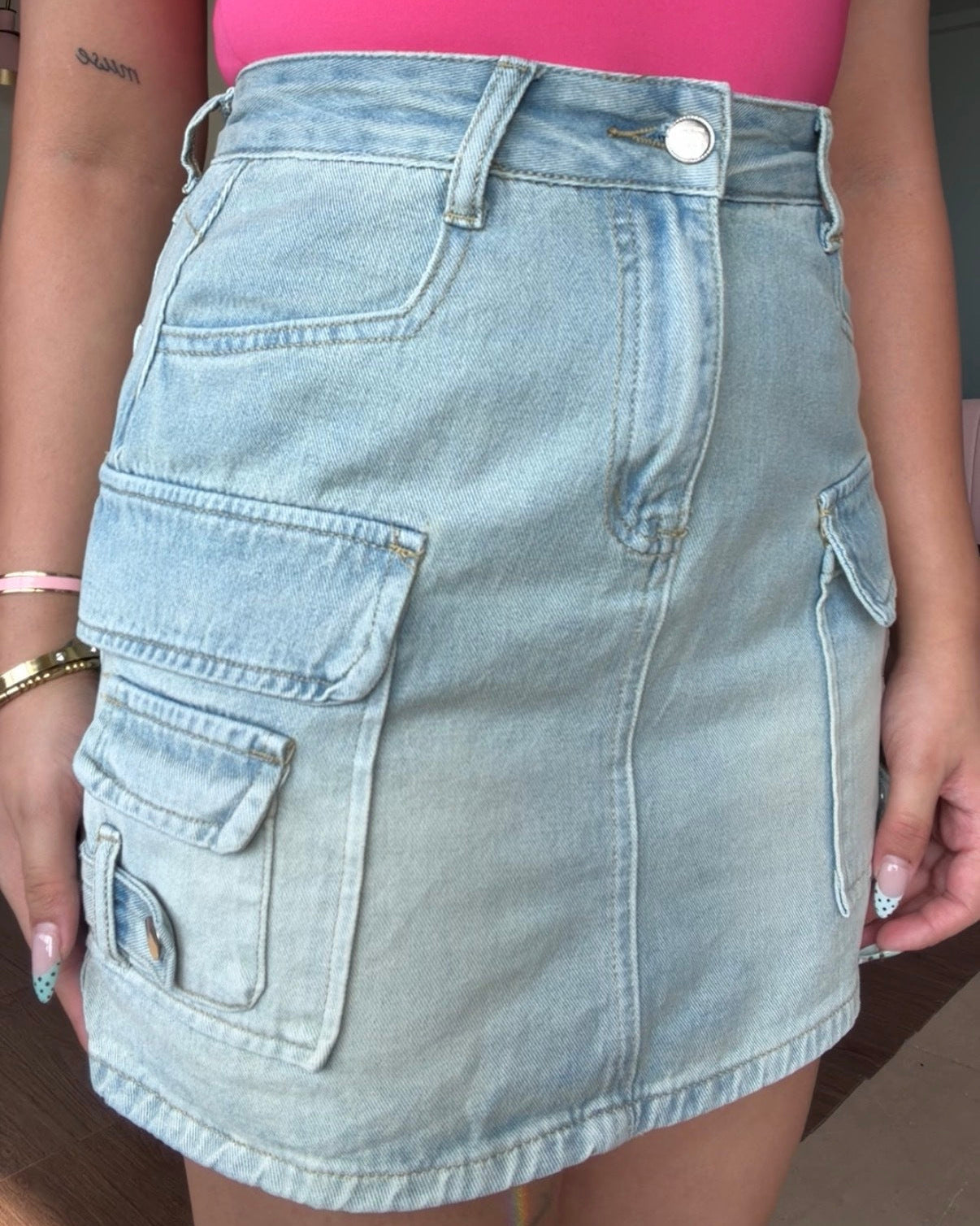 Fade Detailing Denim Cargo Skirt