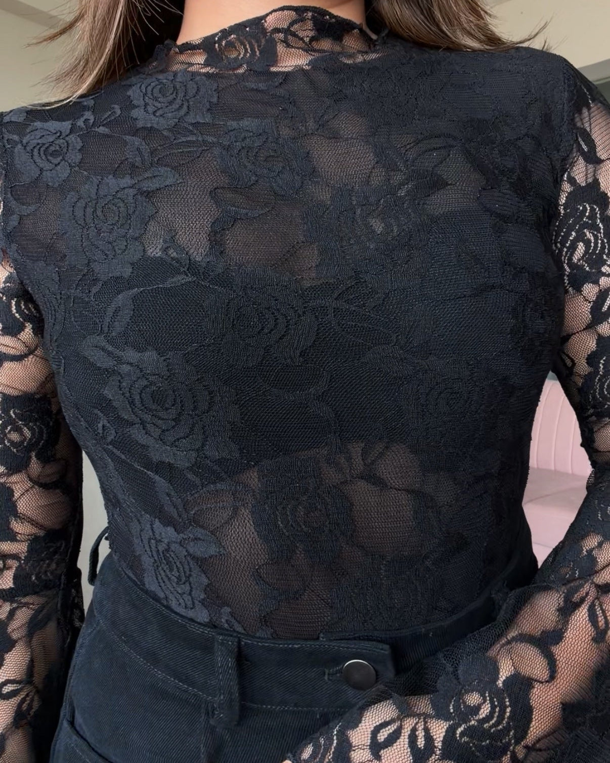 Lacy Bell Sleeve Detailing Bodysuit