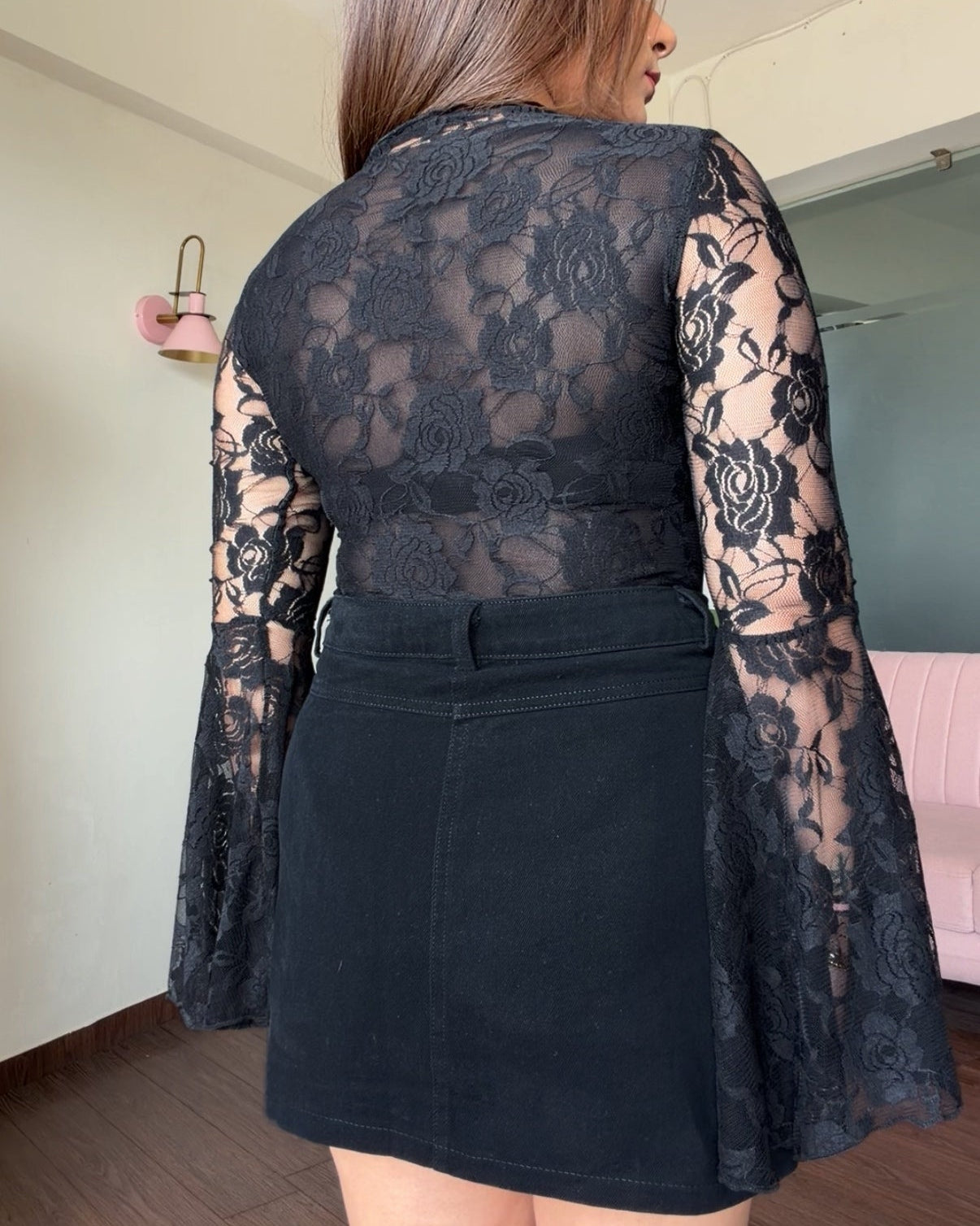 Lacy Bell Sleeve Detailing Bodysuit