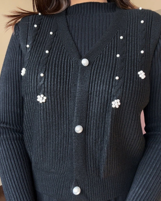 2 Piece Pearl Detailing Vest Top With Winter Dress