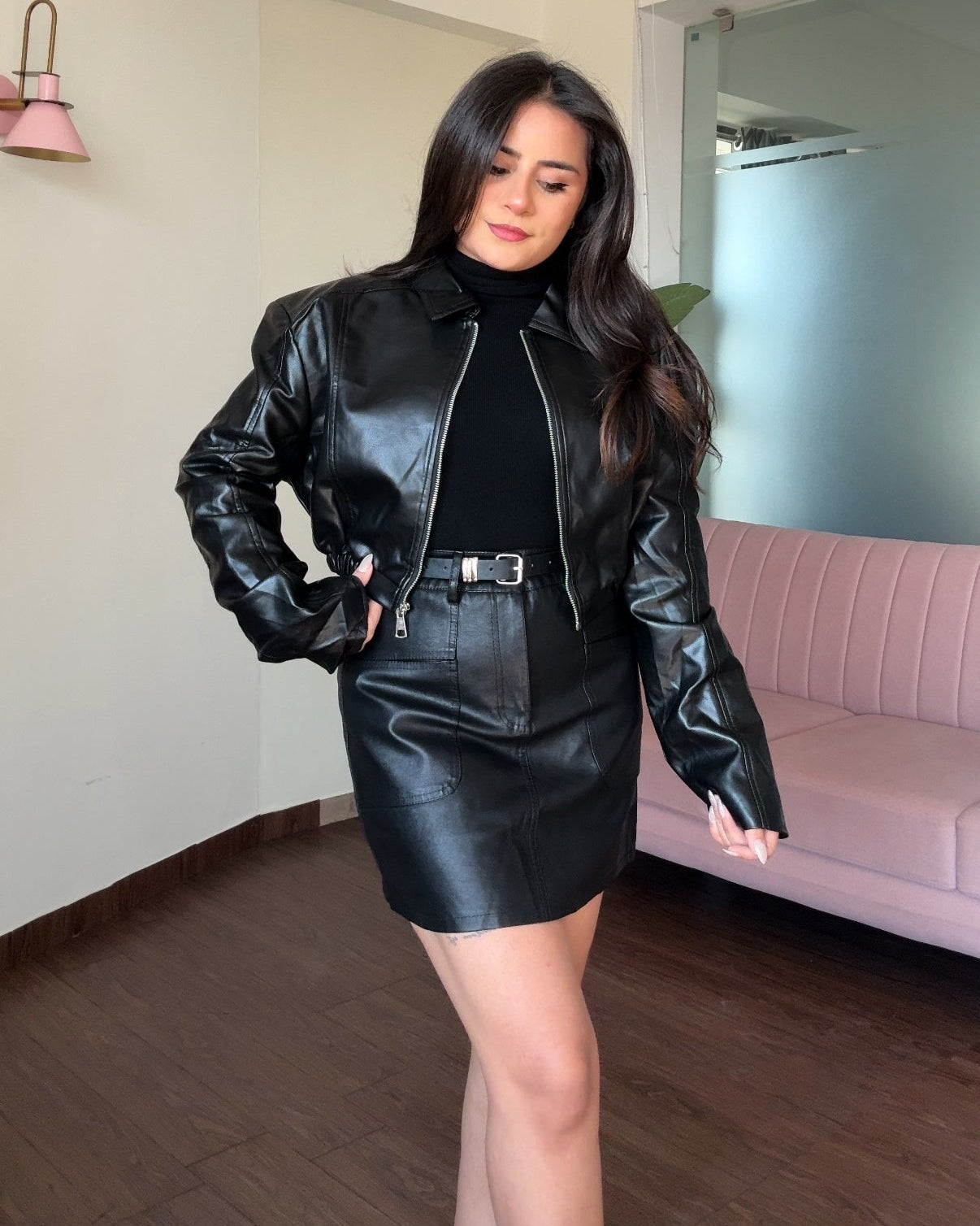 Collared Cropped Baggy Leather Jacket