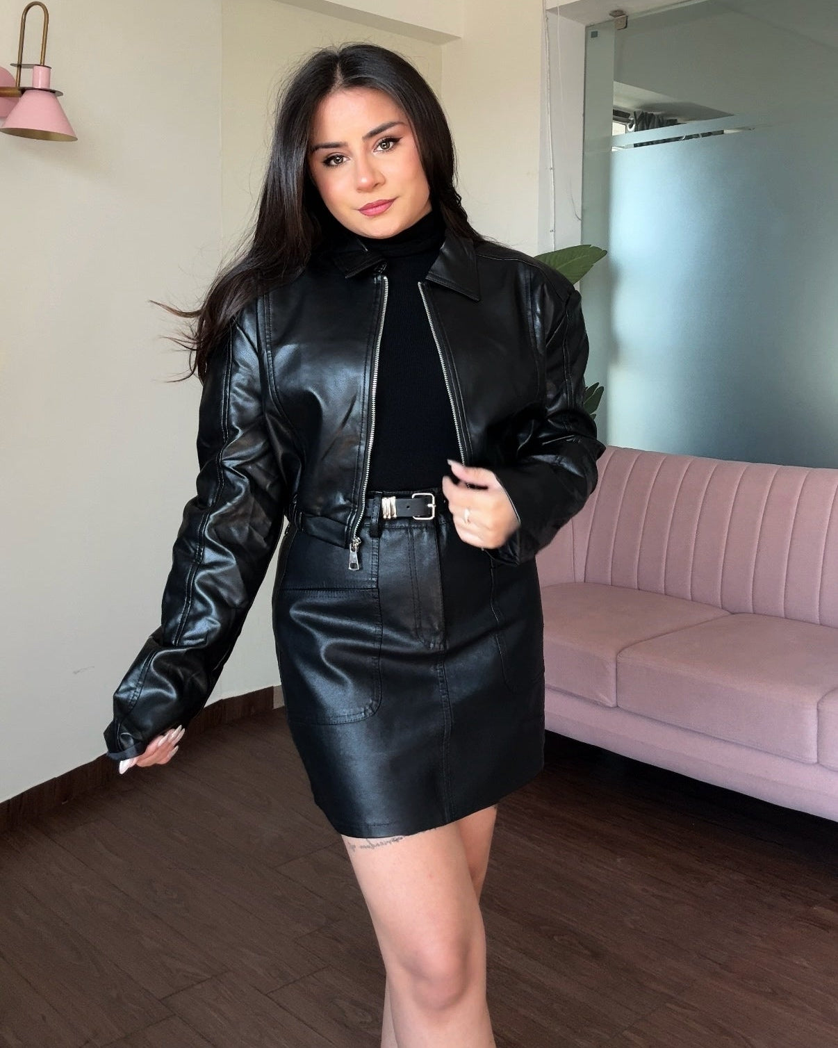 Collared Cropped Baggy Leather Jacket