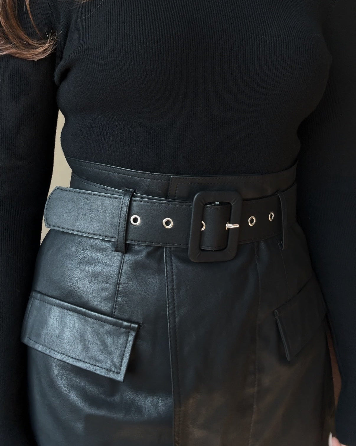 Mini Leather Skirt With Thick Belt