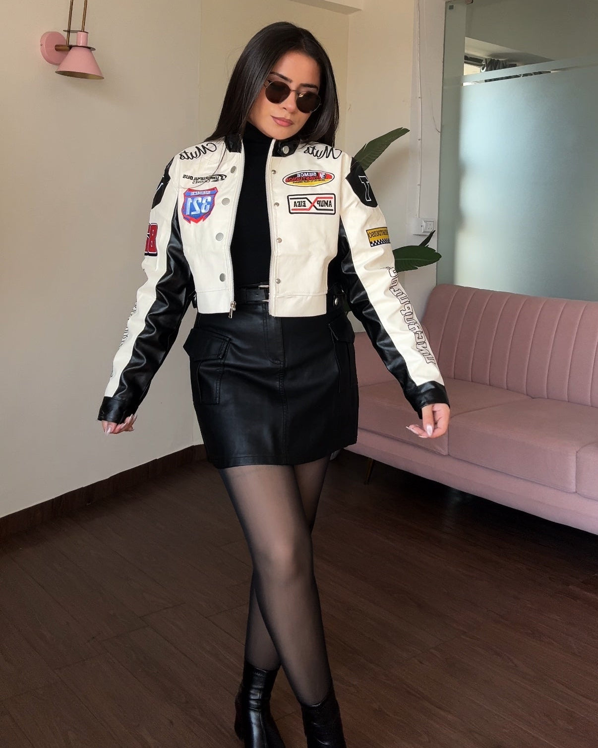 Leather Cropped Racer Jacket