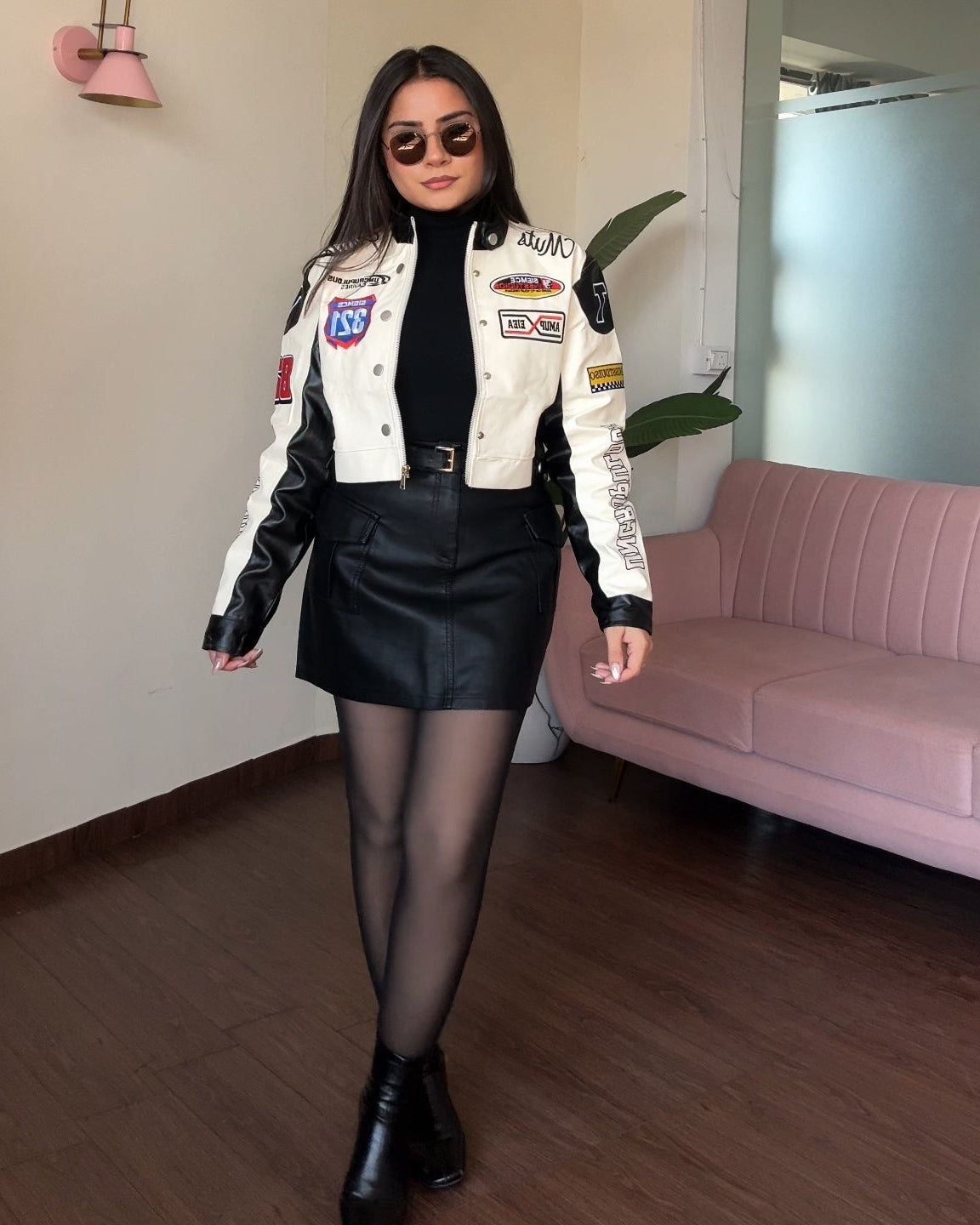 Leather Cropped Racer Jacket