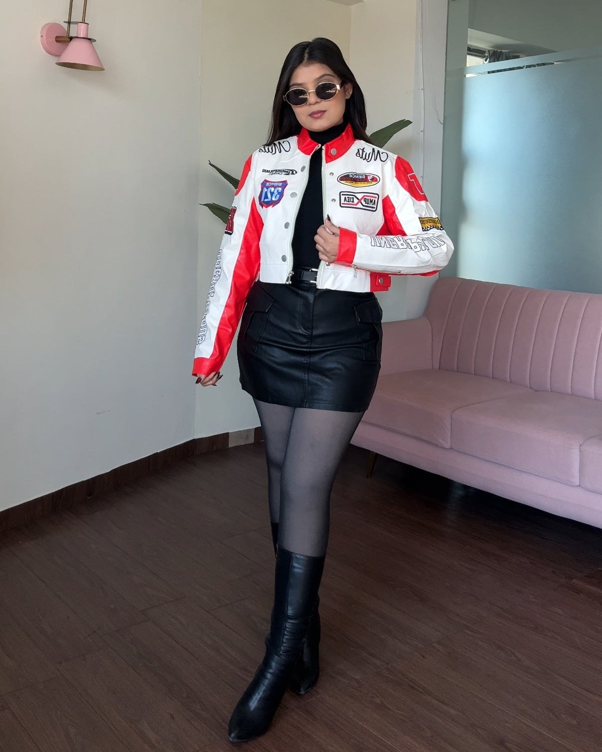 Leather Cropped Racer Jacket