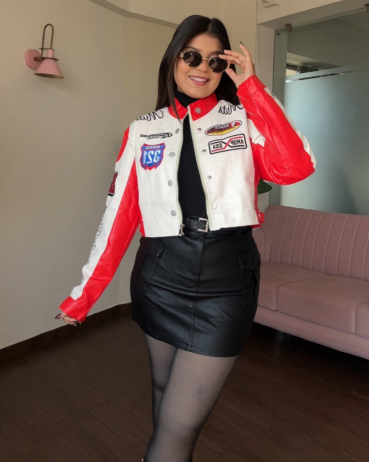 Leather Cropped Racer Jacket