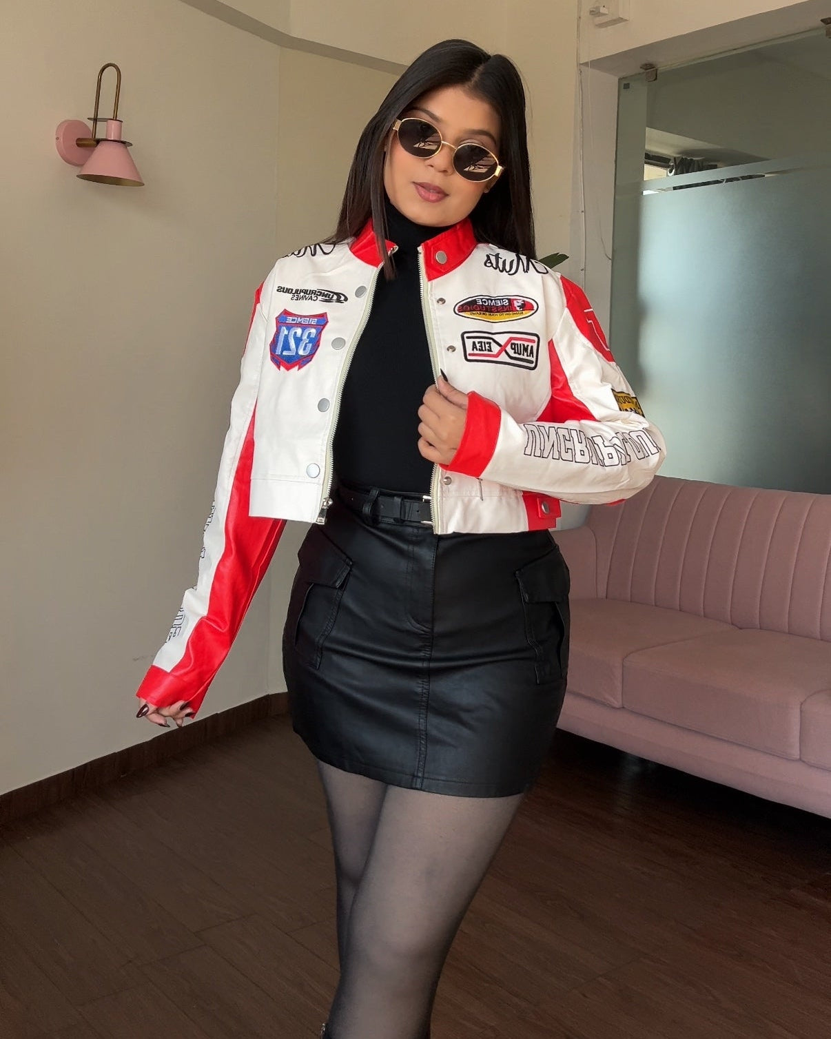 Leather Cropped Racer Jacket