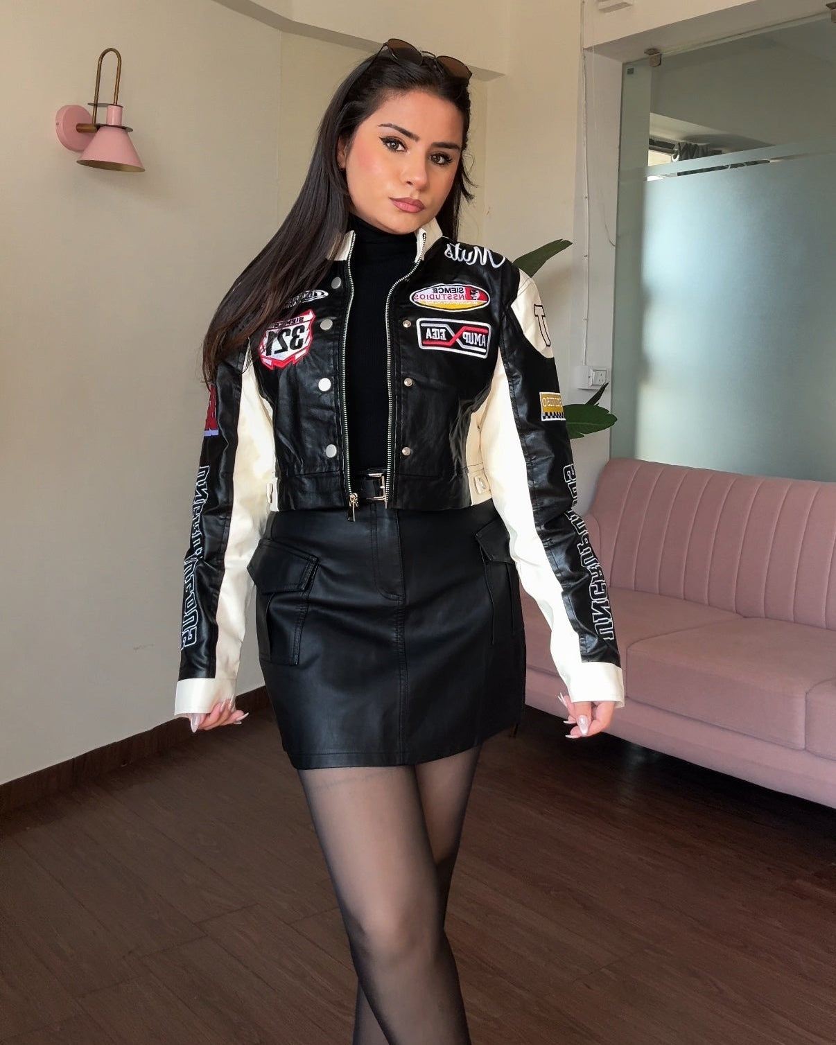 Leather Cropped Racer Jacket