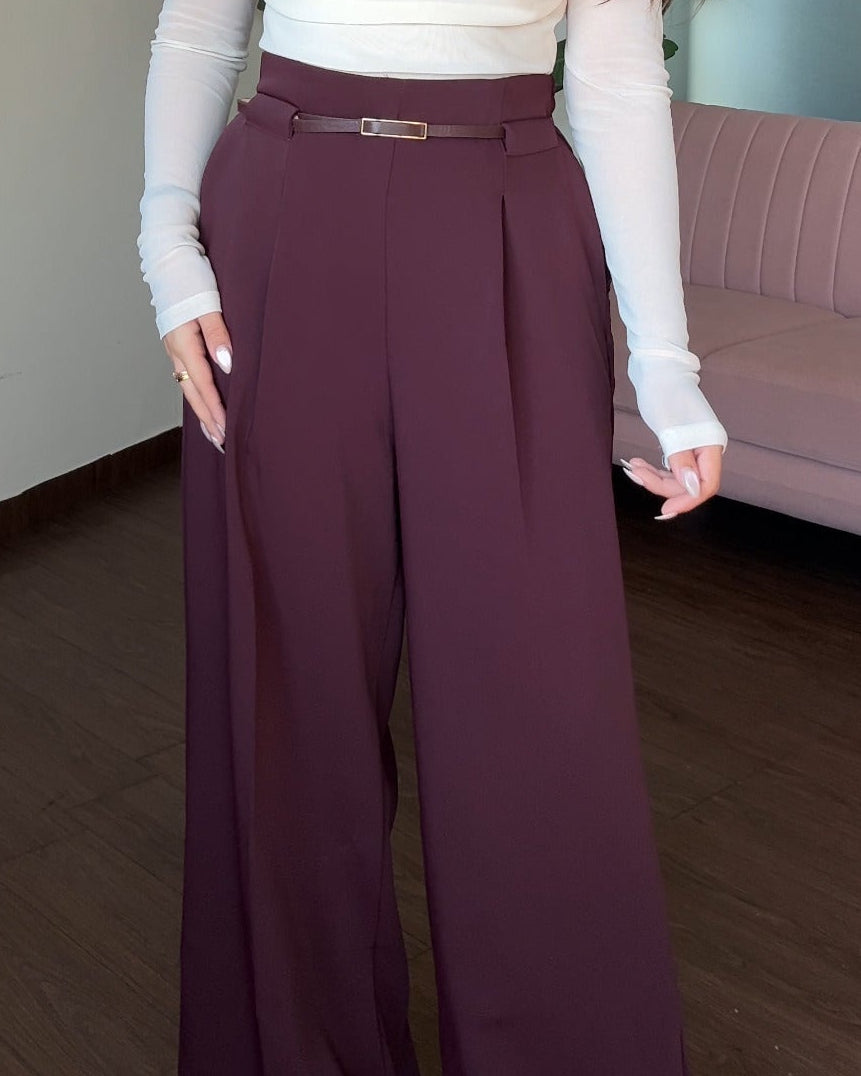 Straight Fit Wide Leg Pants With Belt For Women
