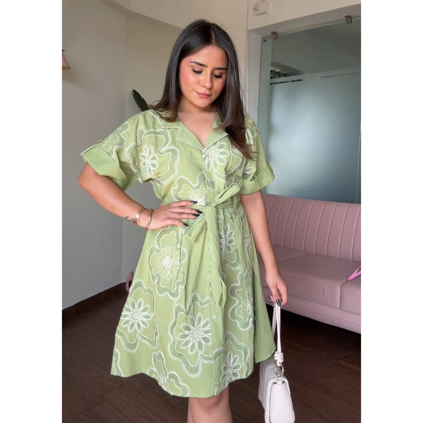 Embroidered Cotton Dress With Collar