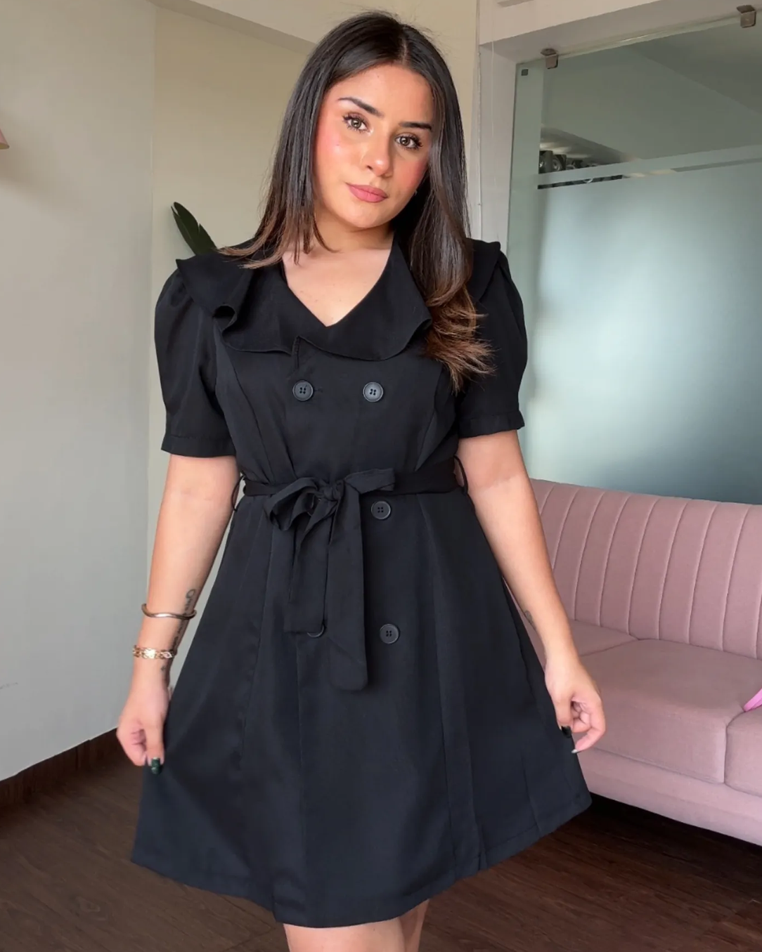 Korean Ruffle Detail Blazer Dress