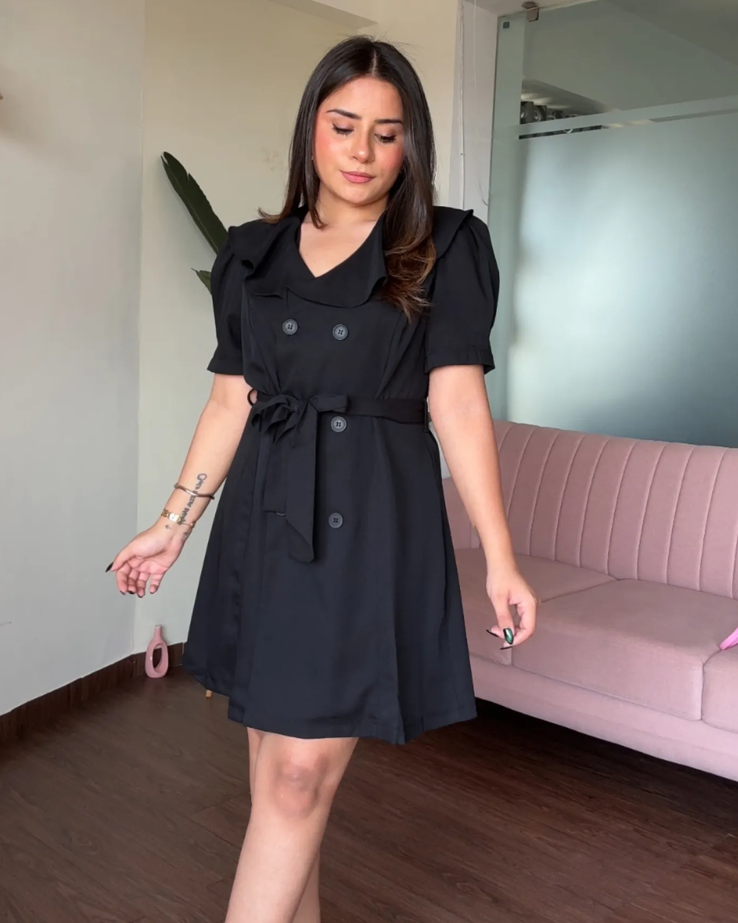 Korean Ruffle Detail Blazer Dress