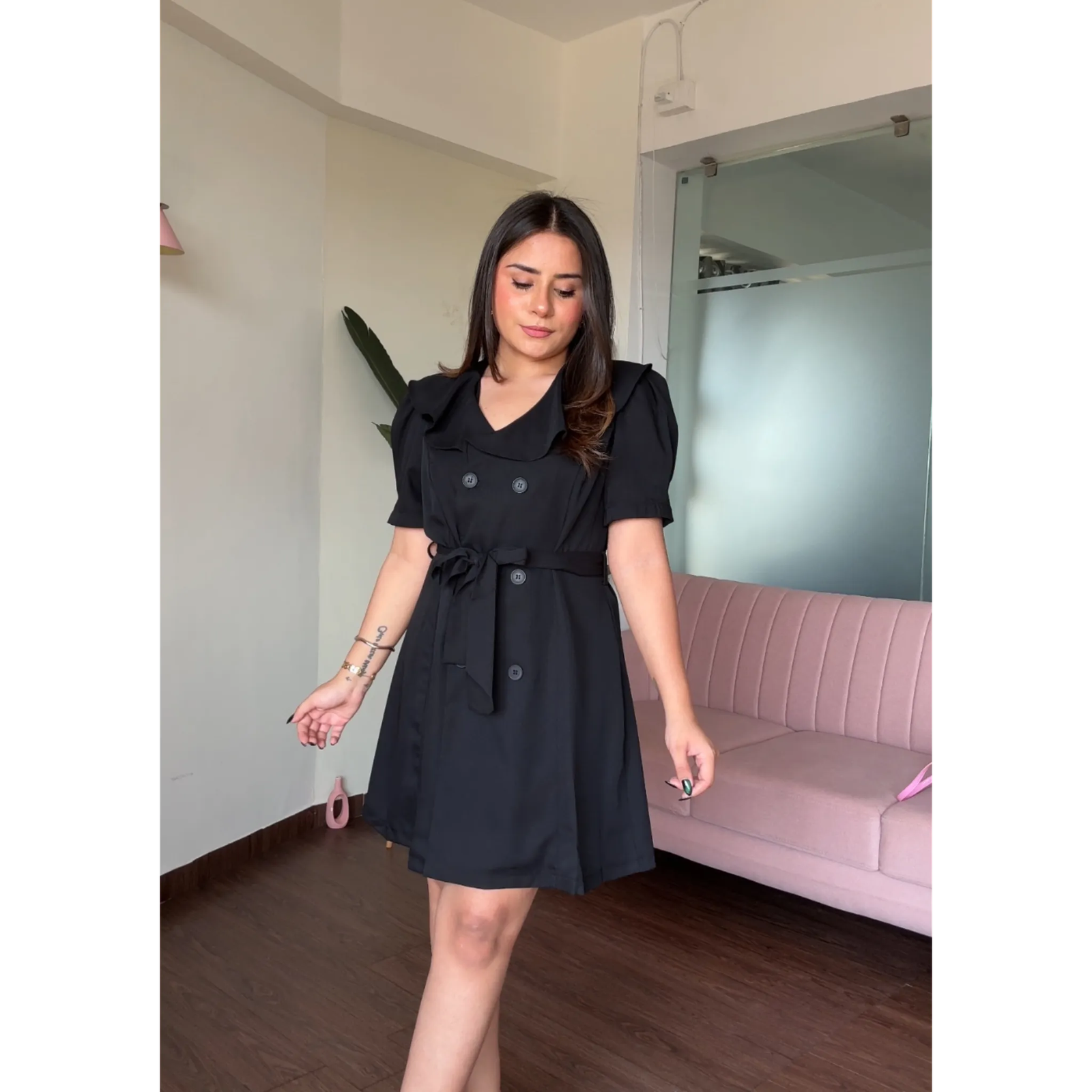 Korean Ruffle Detail Blazer Dress