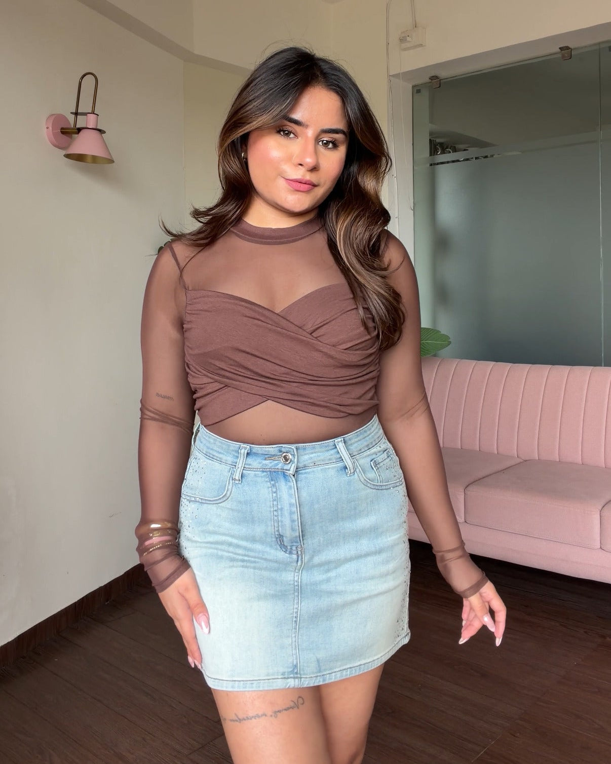 Mesh Crossover Top for Women