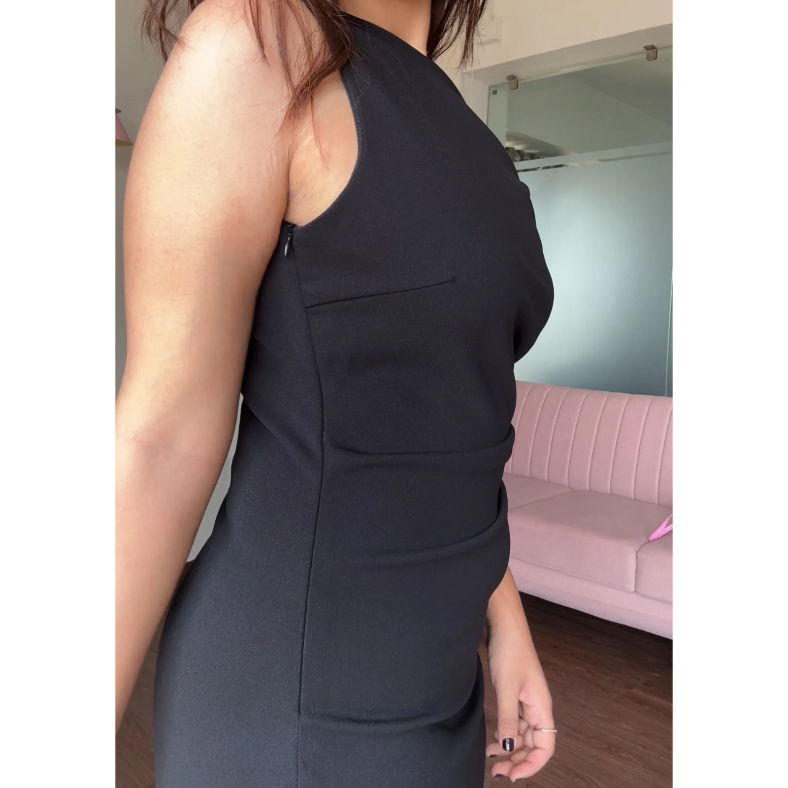 Draped One Shoulder Solid Mini Dress