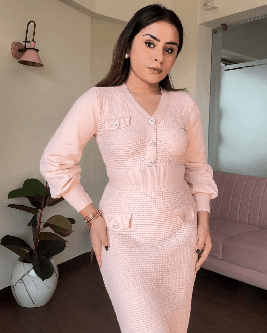 Textured Knitted Winter Dress