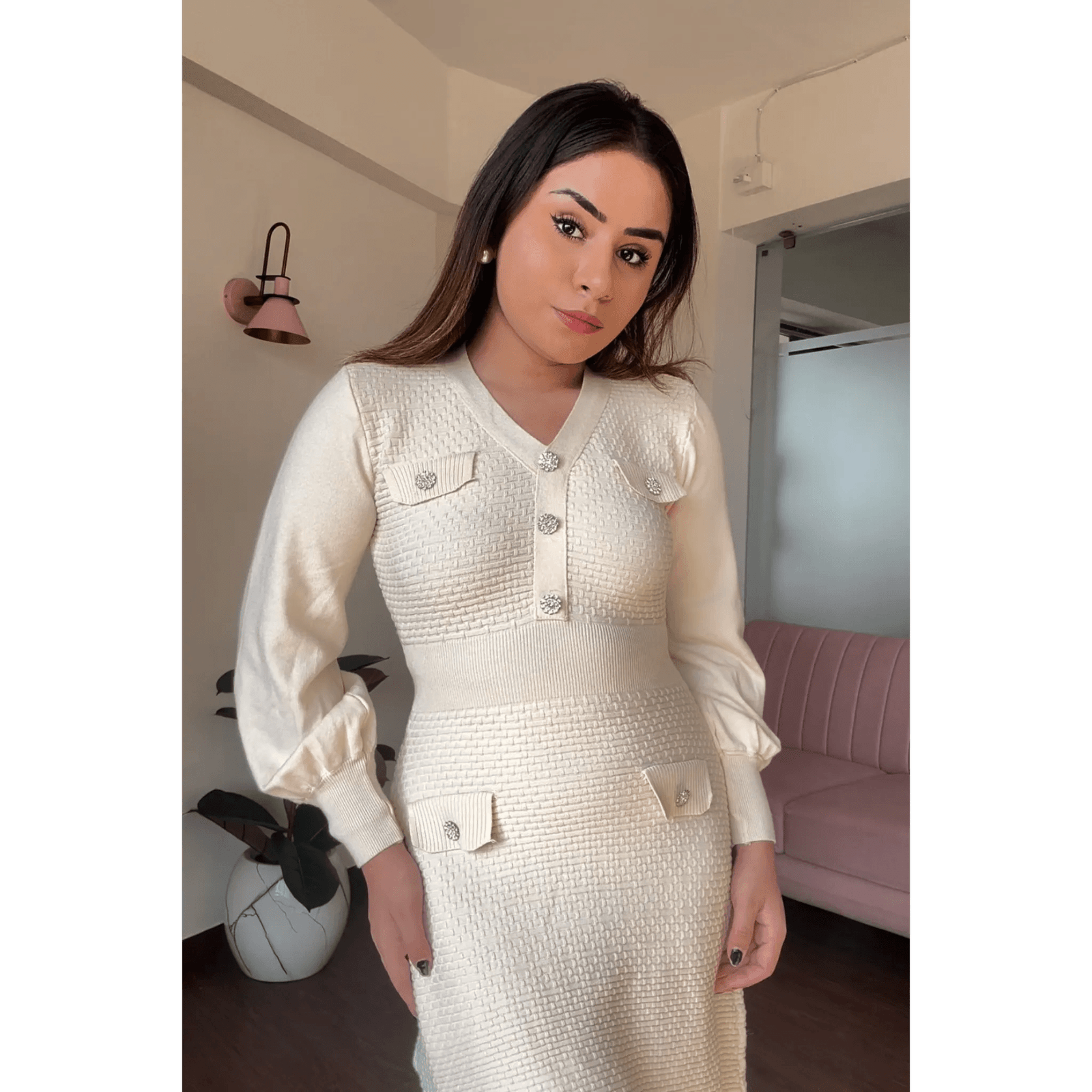 Textured Knitted Winter Dress