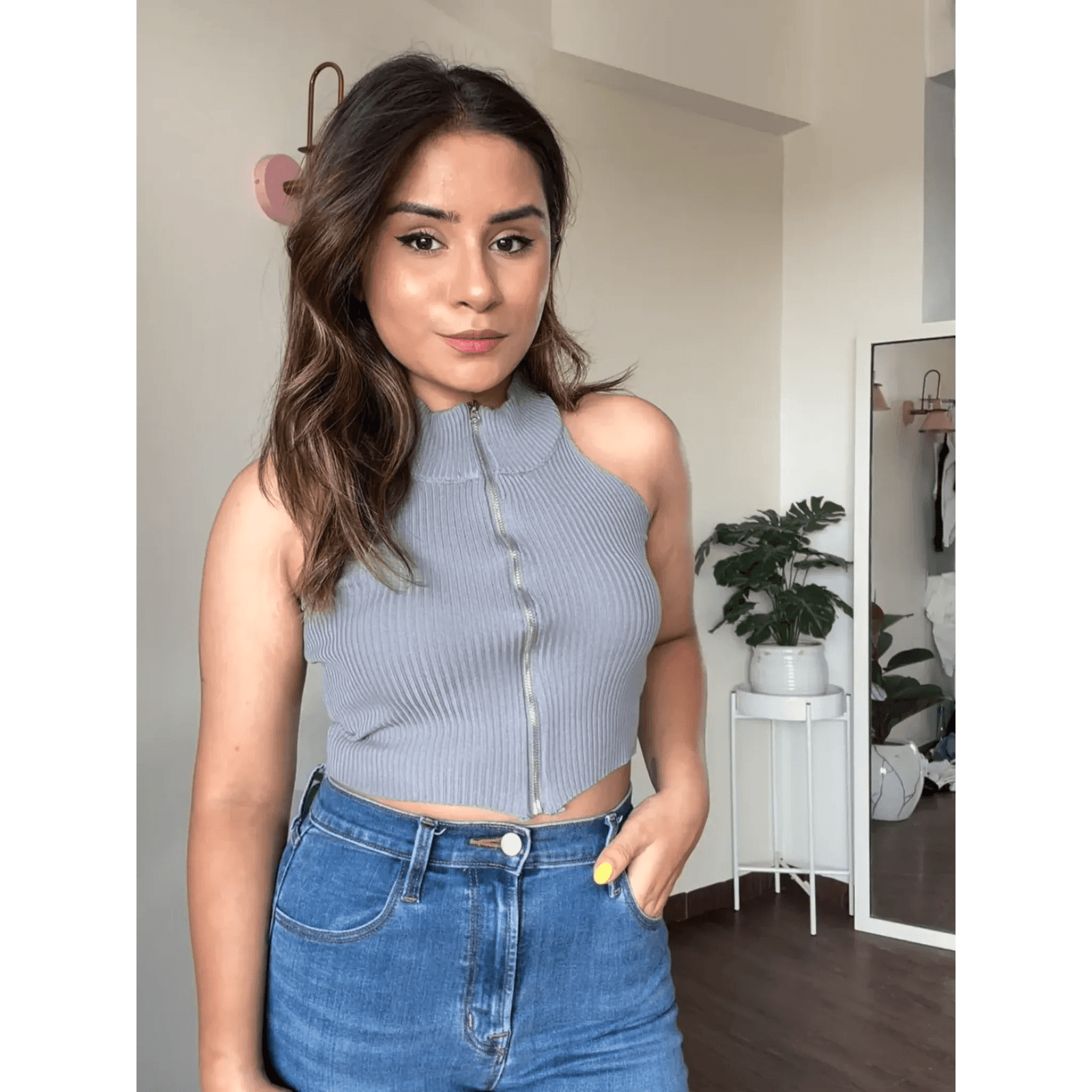 Zip Up HighNeck Crop Top