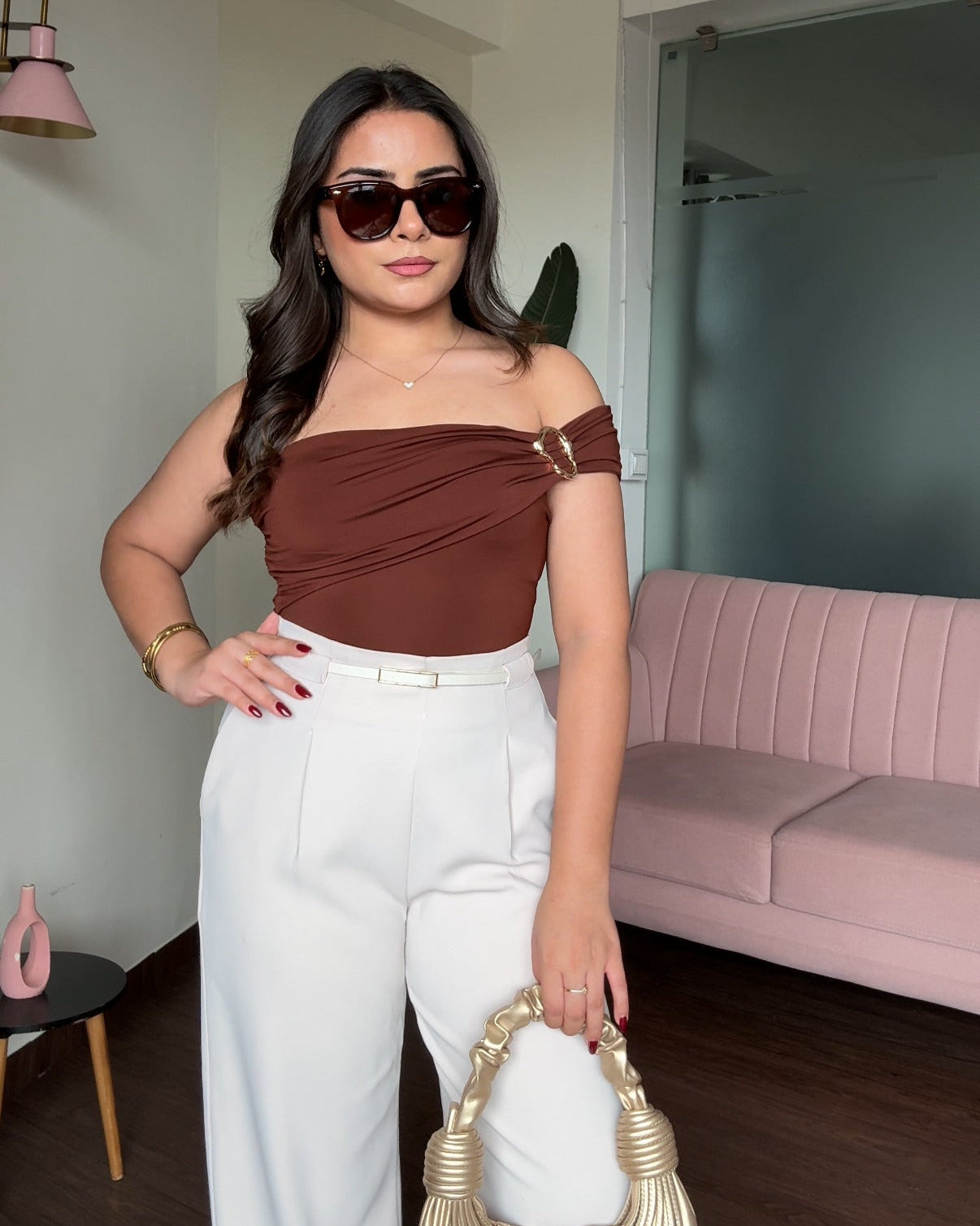 Strapless Bodycon Boho Bodysuit With Golden Buckle