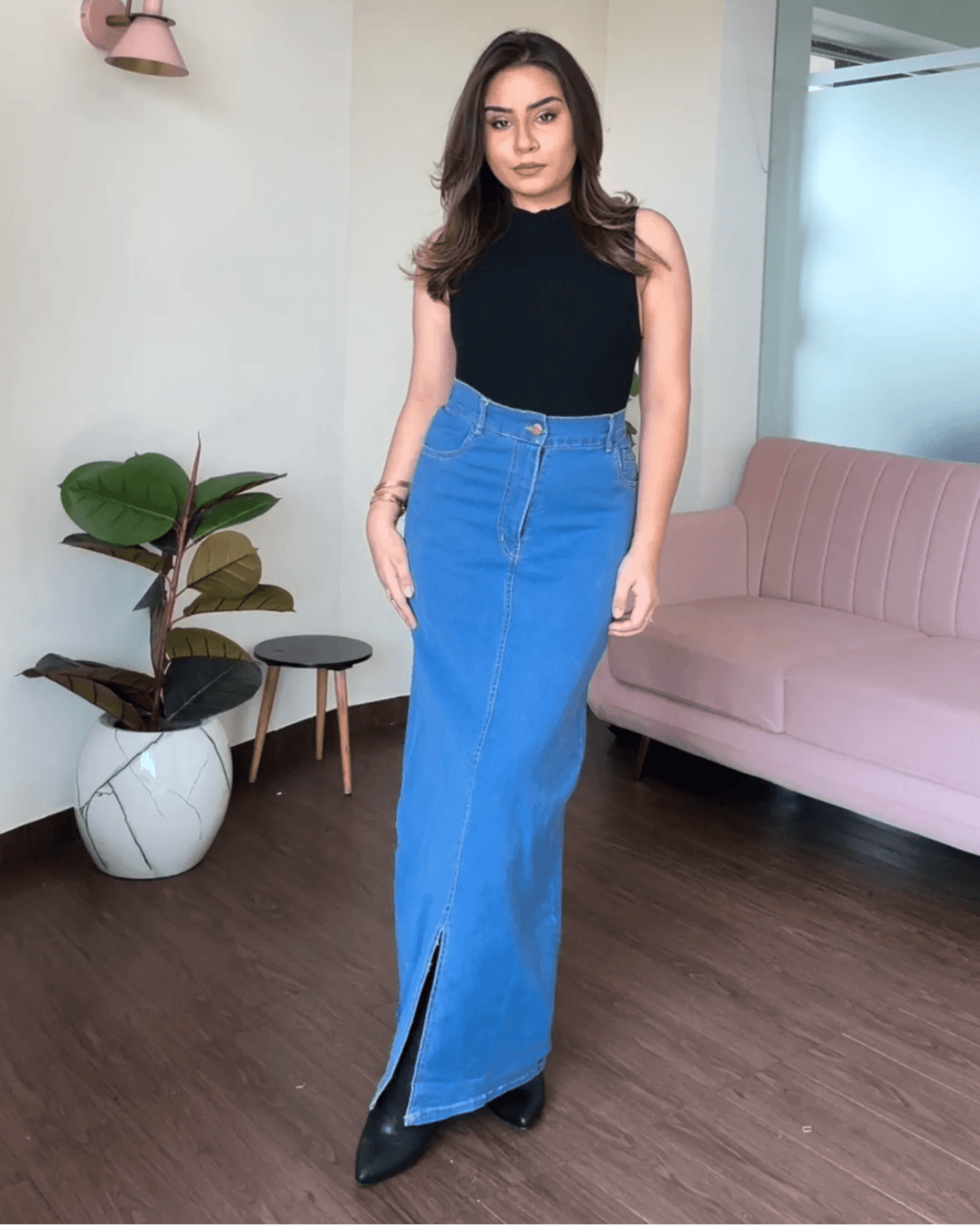 Denim Long A-Line Skirt