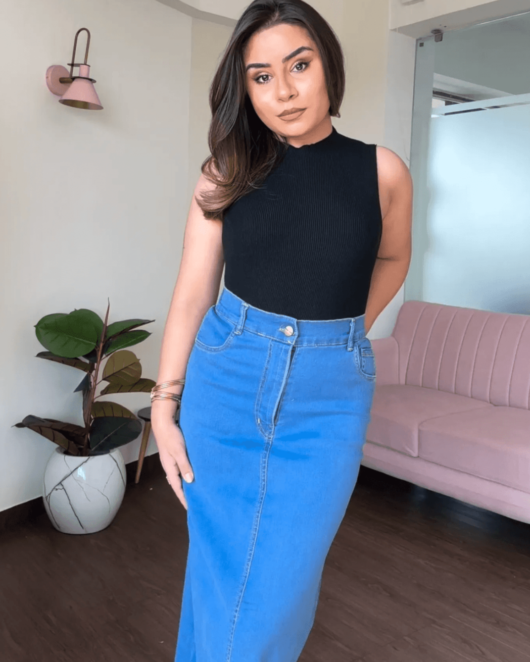 Denim Long A-Line Skirt