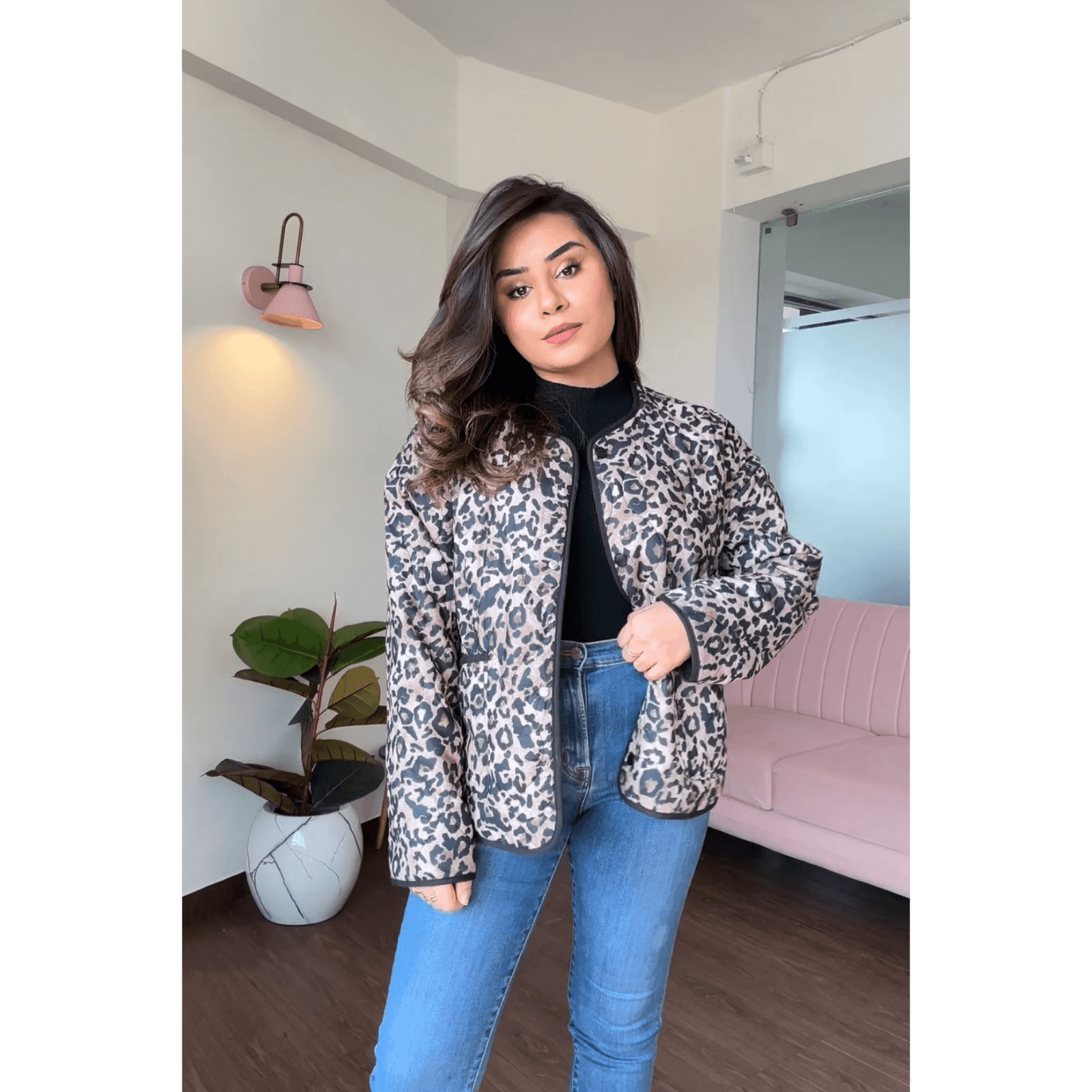 Leopard Printed Textured Jacket