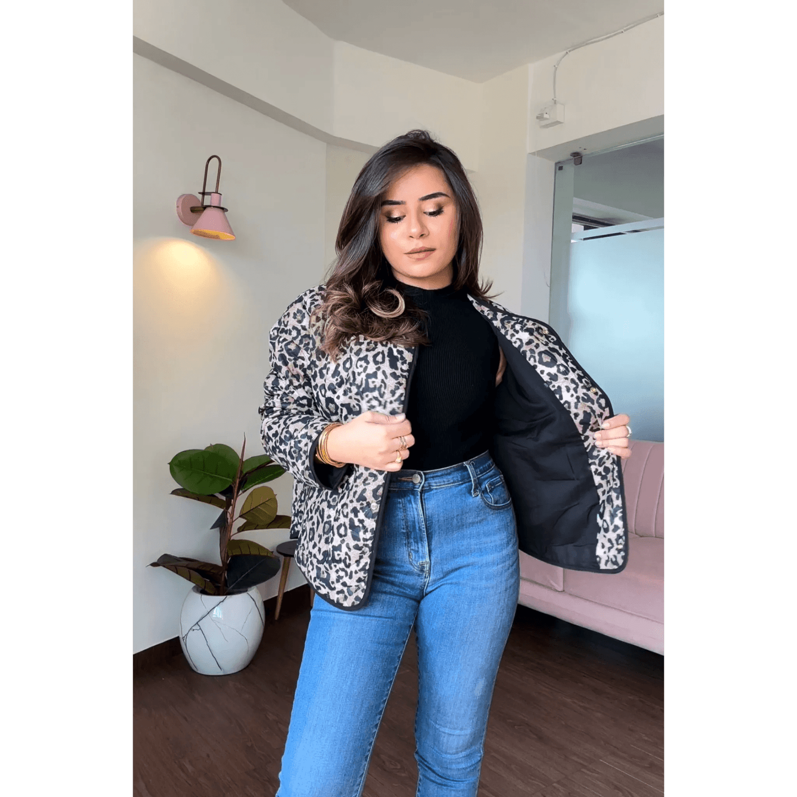 Leopard Printed Textured Jacket