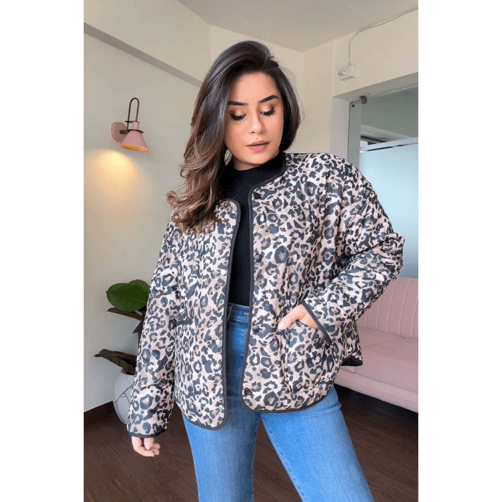 Leopard Printed Textured Jacket