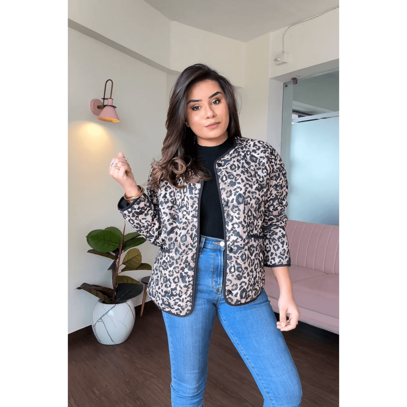Leopard Printed Textured Jacket
