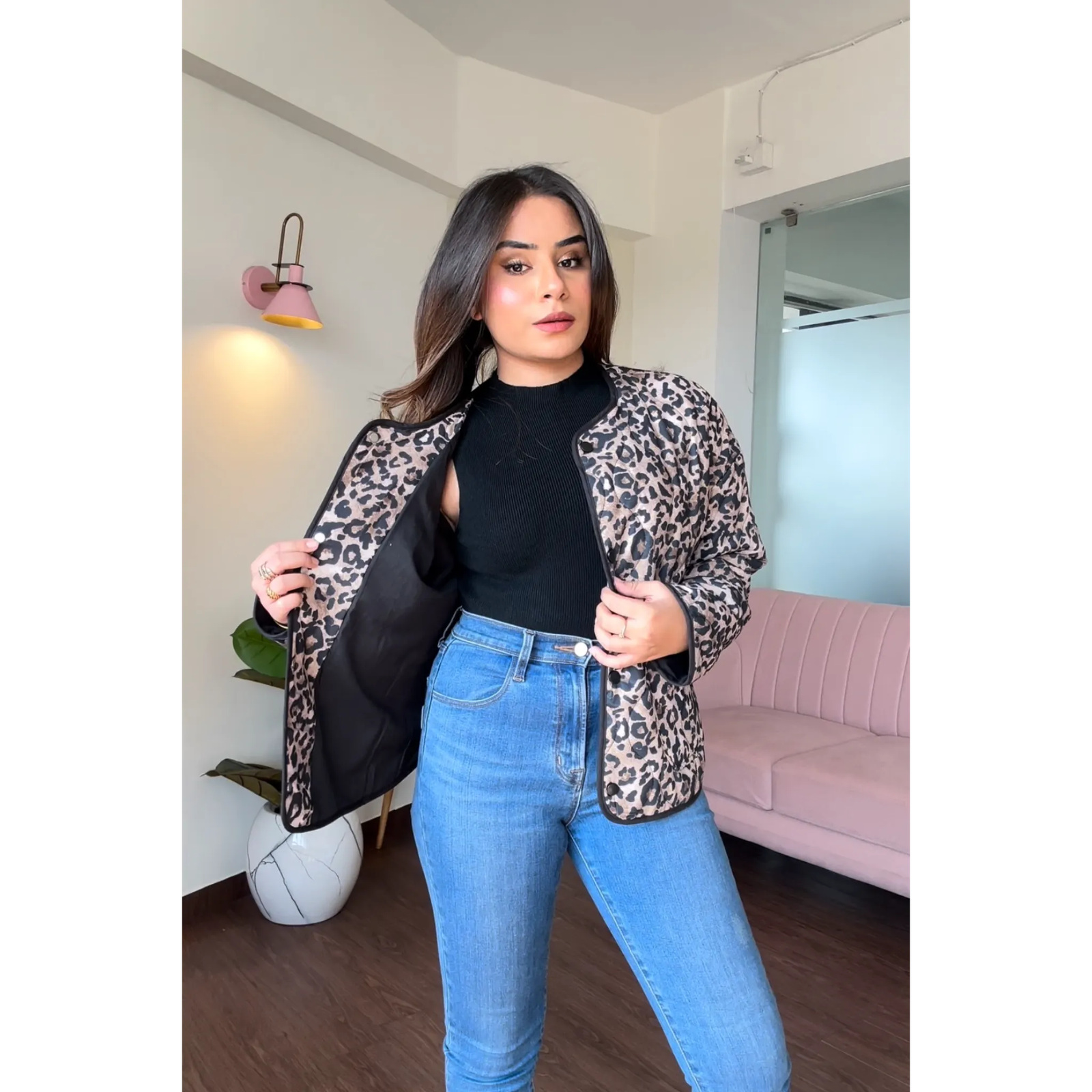 Leopard Printed Textured Jacket