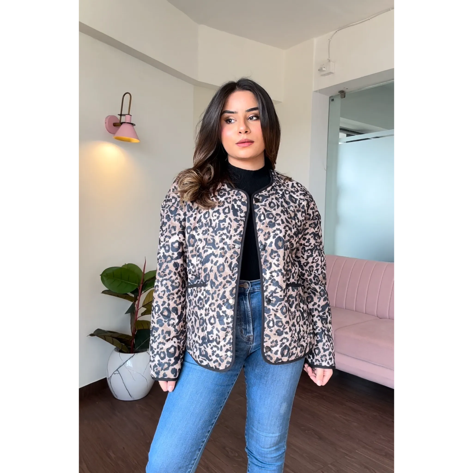 Leopard Printed Textured Jacket