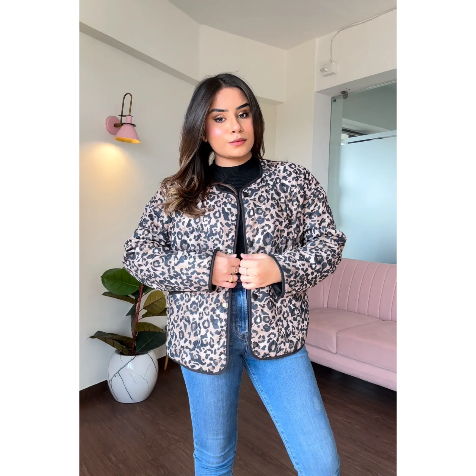 Leopard Printed Textured Jacket