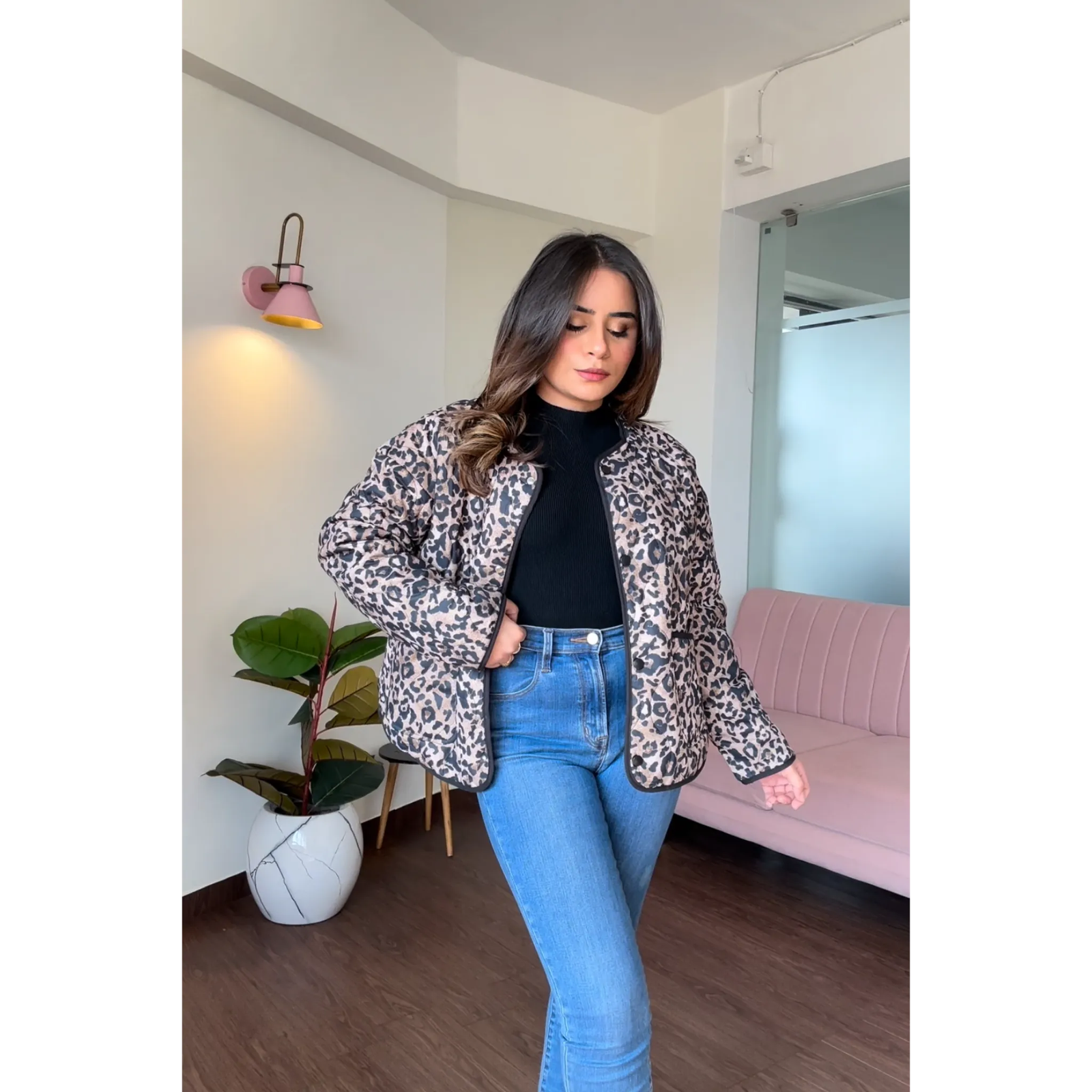 Leopard Printed Textured Jacket