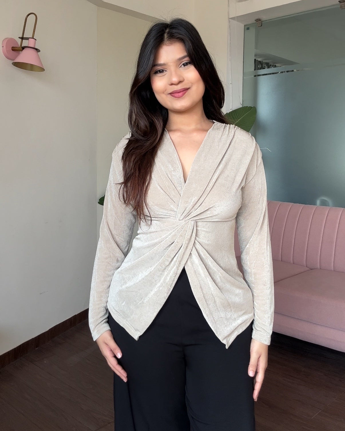 Knot Detailing V Neck Full Sleeve Top