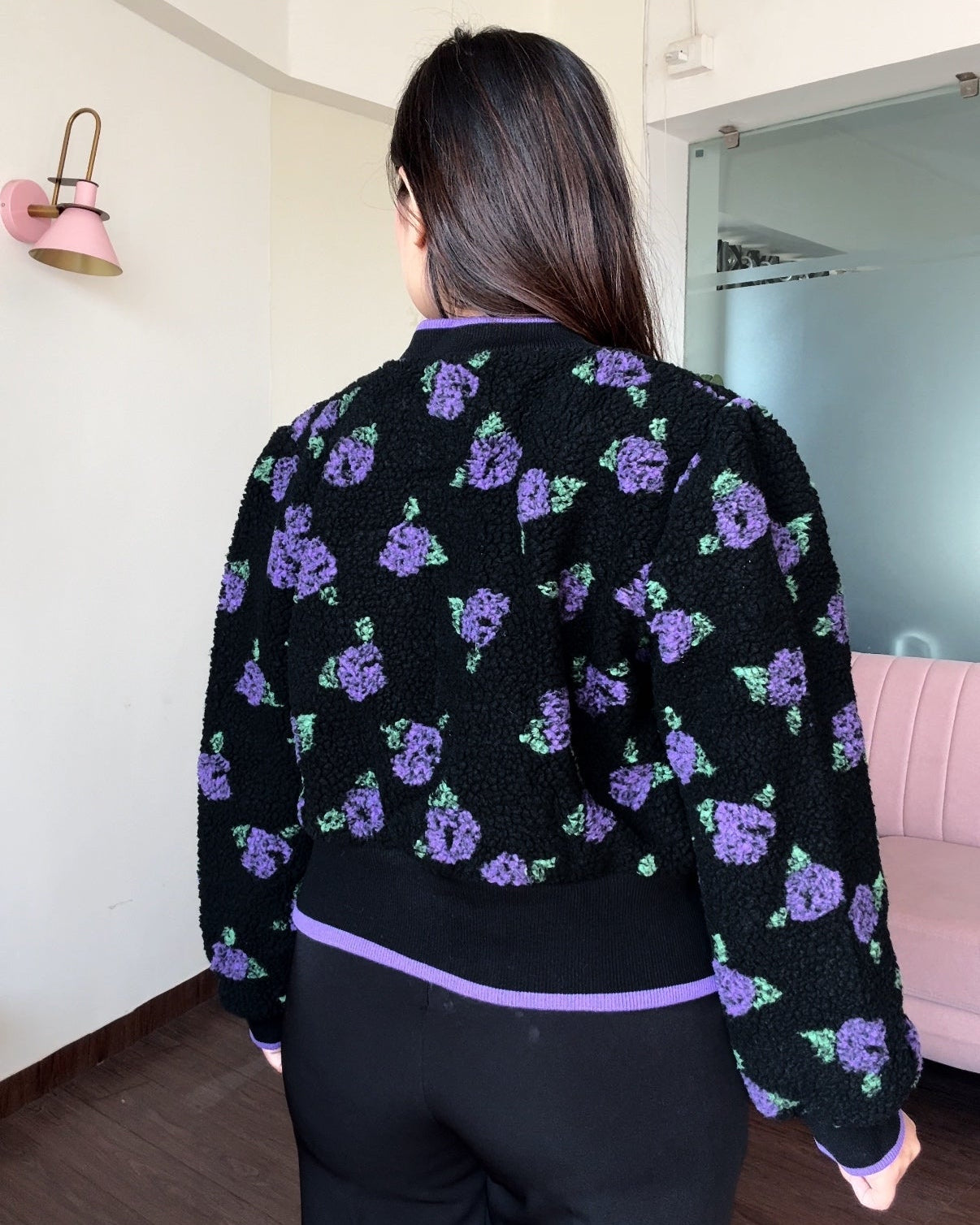 Violet Roses Button Detailing Bomber Jacket