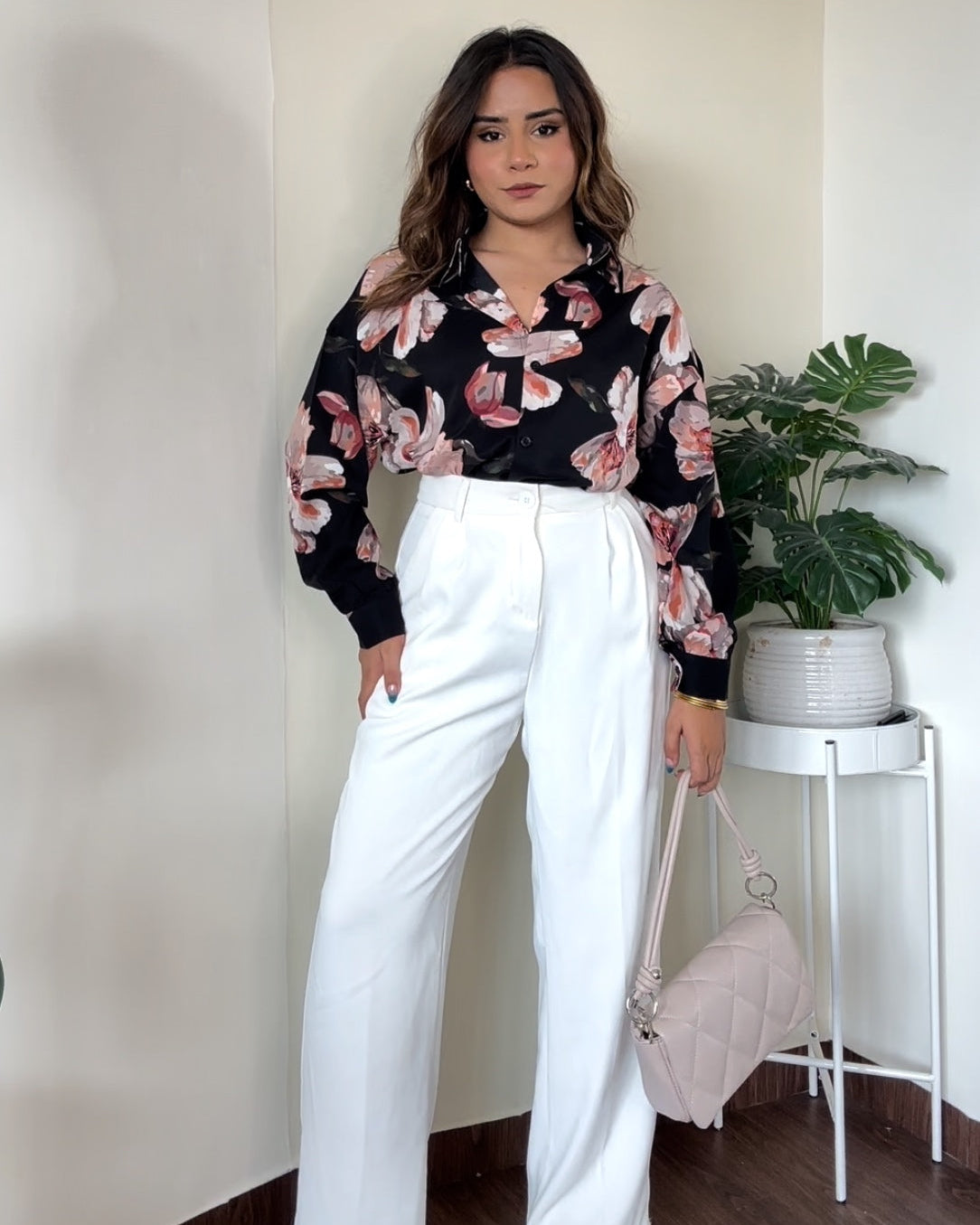 Printed Abstract Petal Crepe Shirt