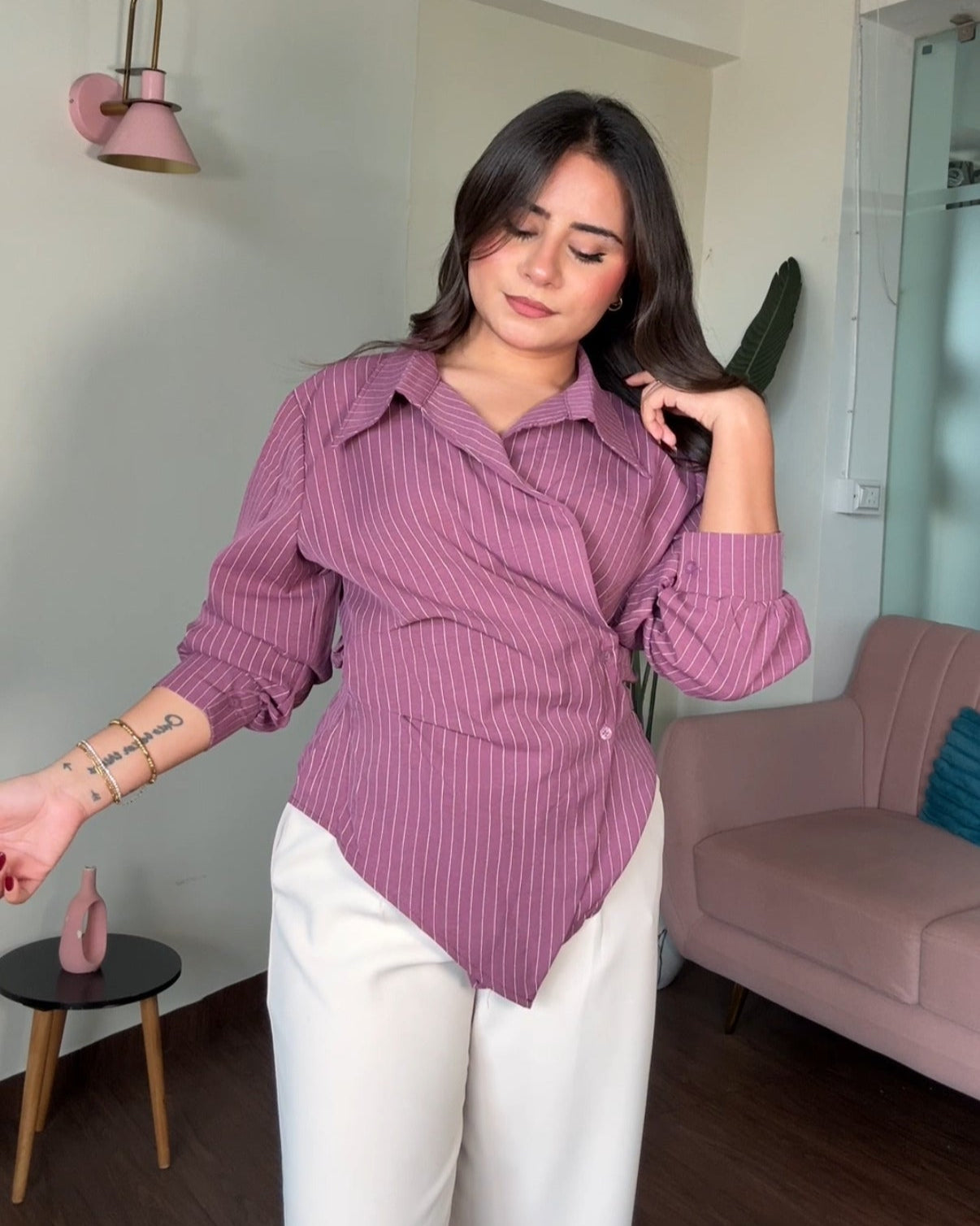 Striped Wrap Up Shirt