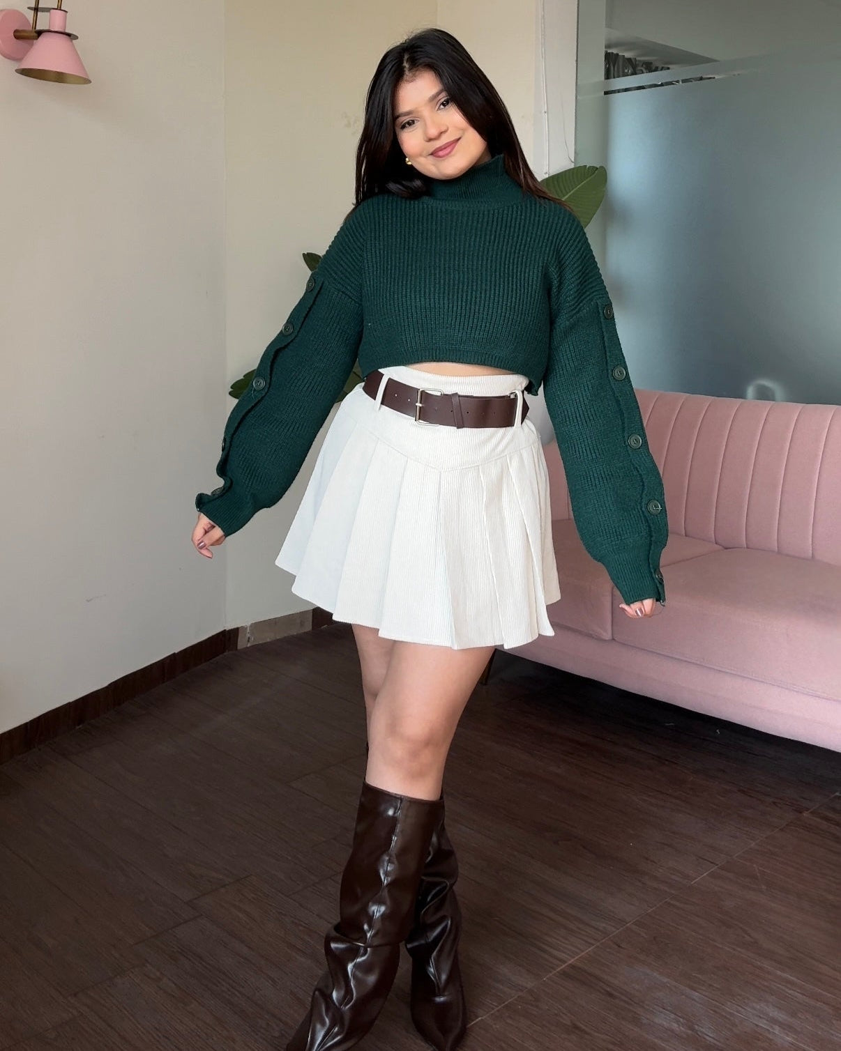 Corduroy Mini Skirt With Leather Belt