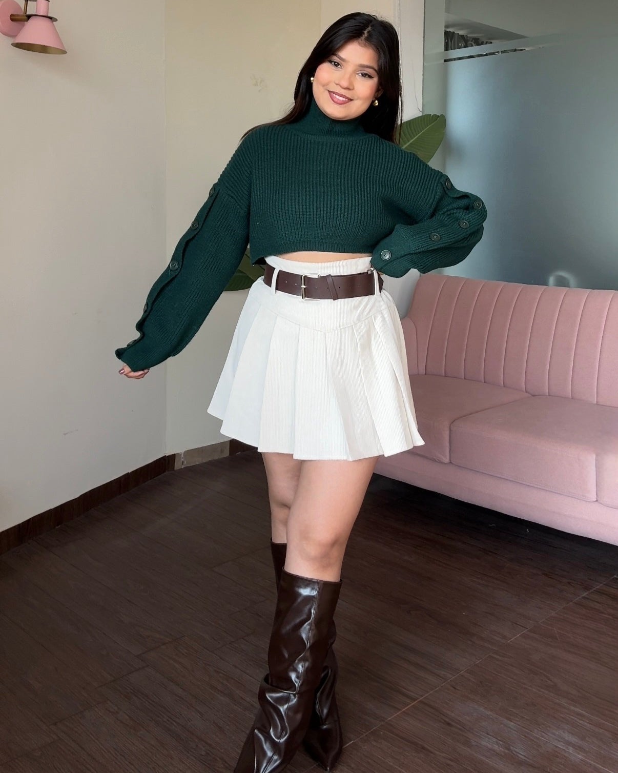 Corduroy Mini Skirt With Leather Belt