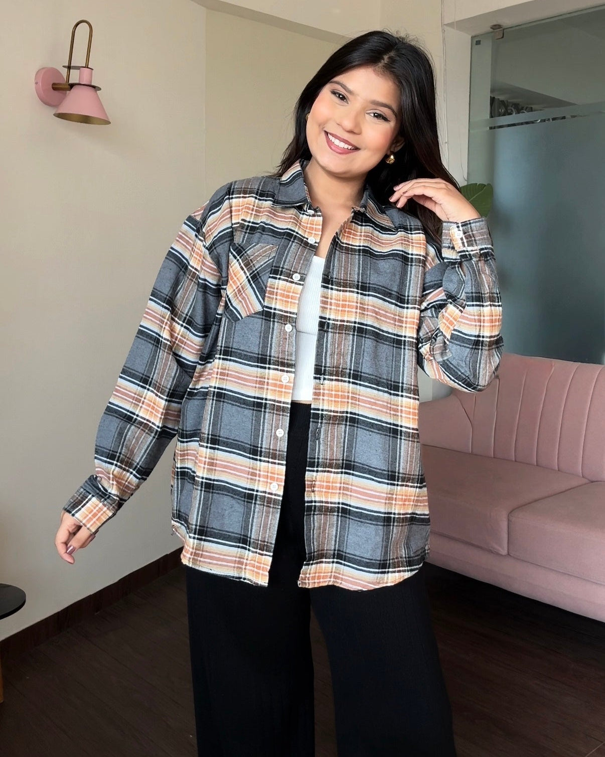 Checker Light Woollen Shacket