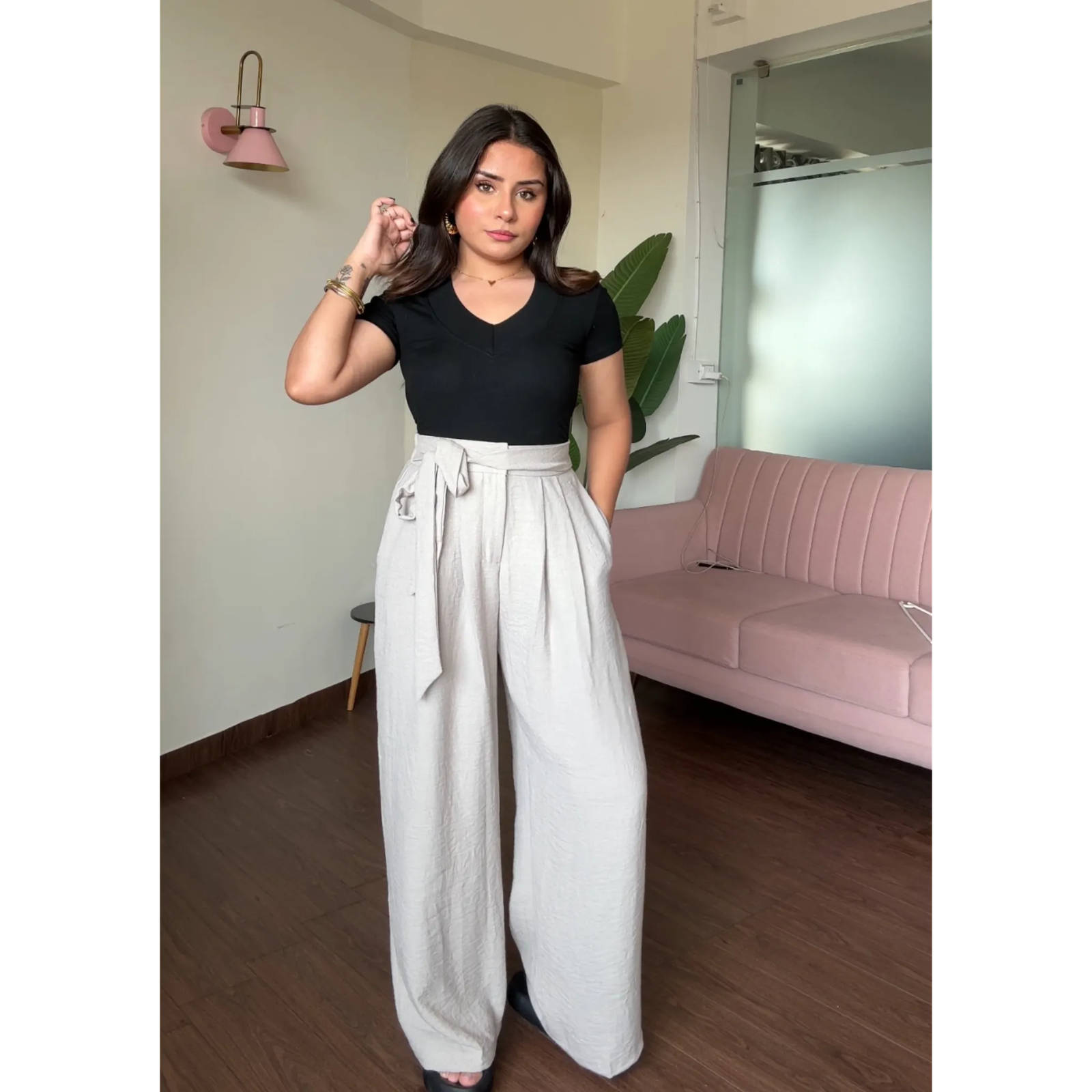 Wide Leg Pleated Linen Trousers