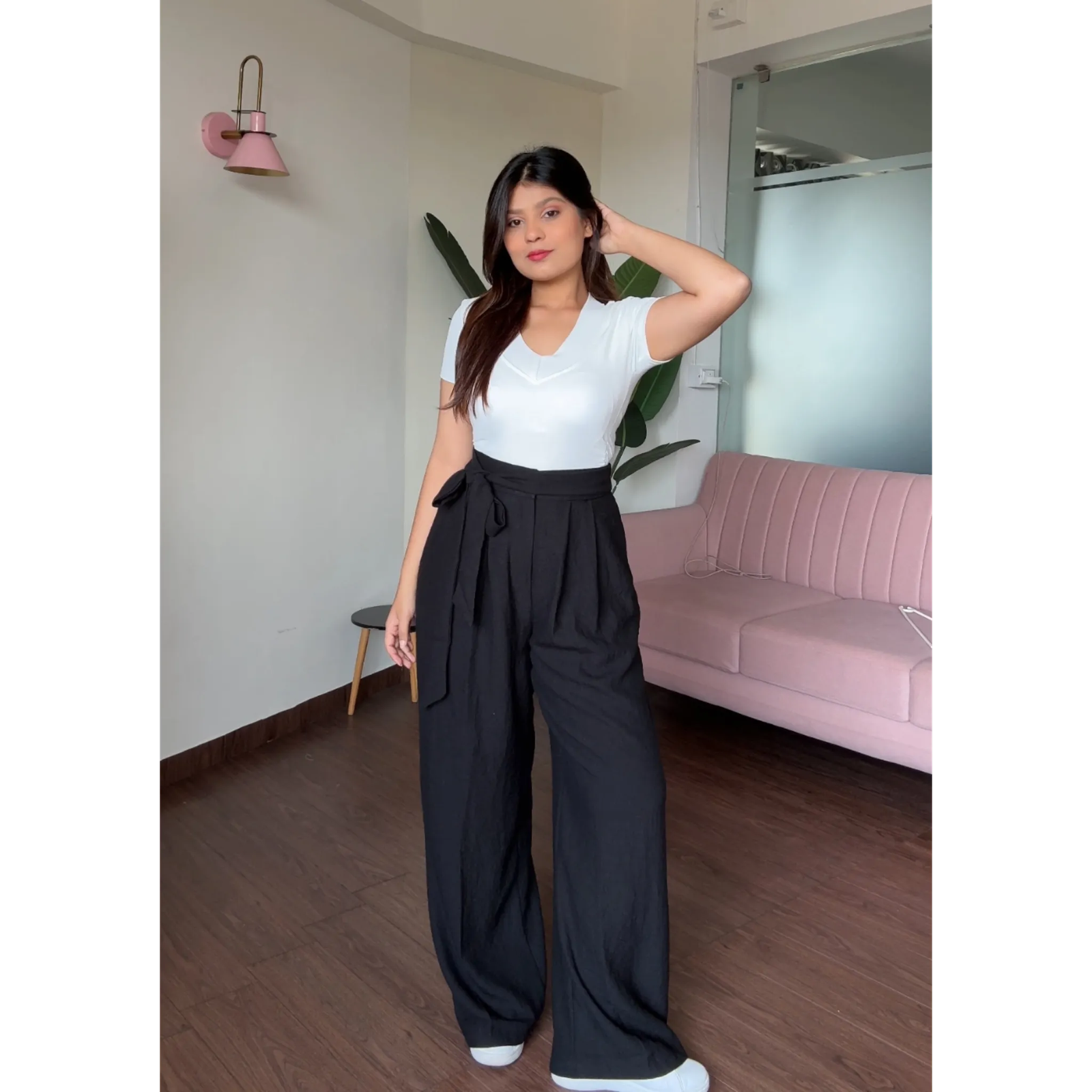 Wide Leg Pleated Linen Trousers