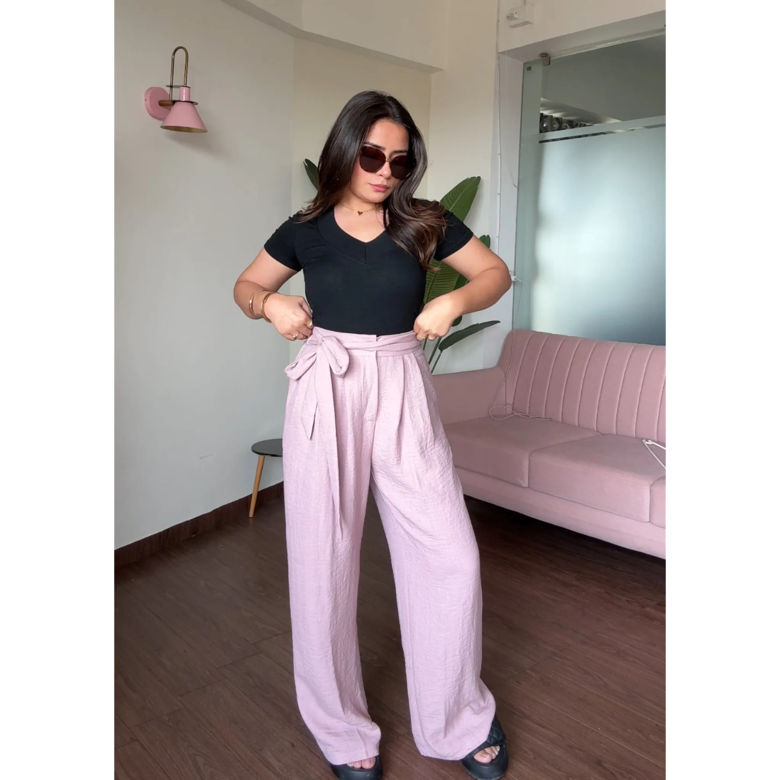 Wide Leg Pleated Linen Trousers