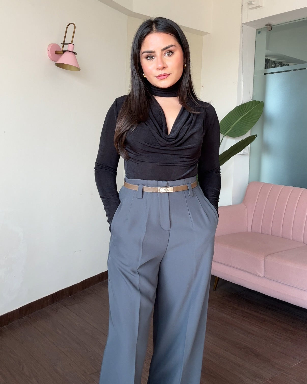 Choker Detailing Drapped Full Sleeve Top