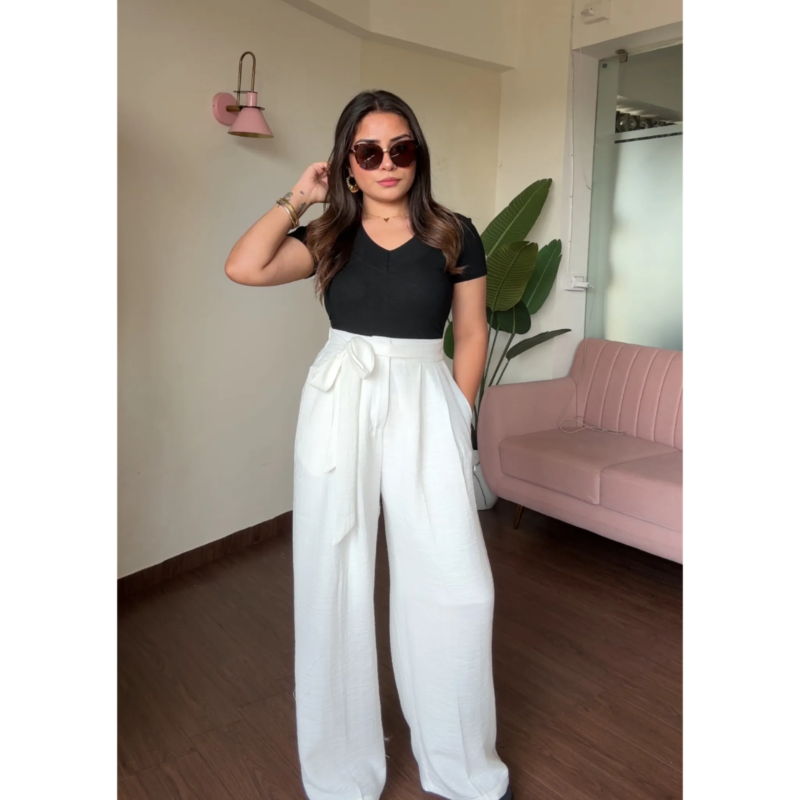 Wide Leg Pleated Linen Trousers