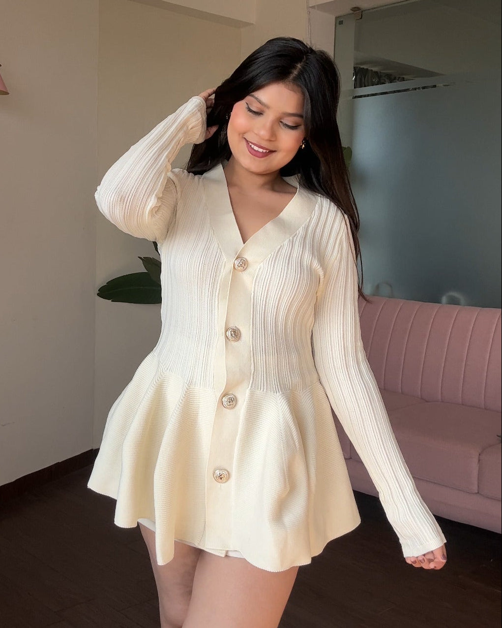 Ribbed Peplum Detailing Full Sleeves Top