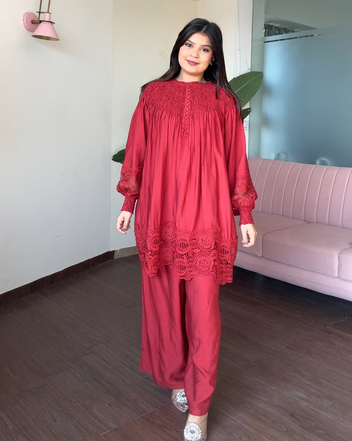 Relaxed Fit Lace Detailing Plus Size Co-ord Set