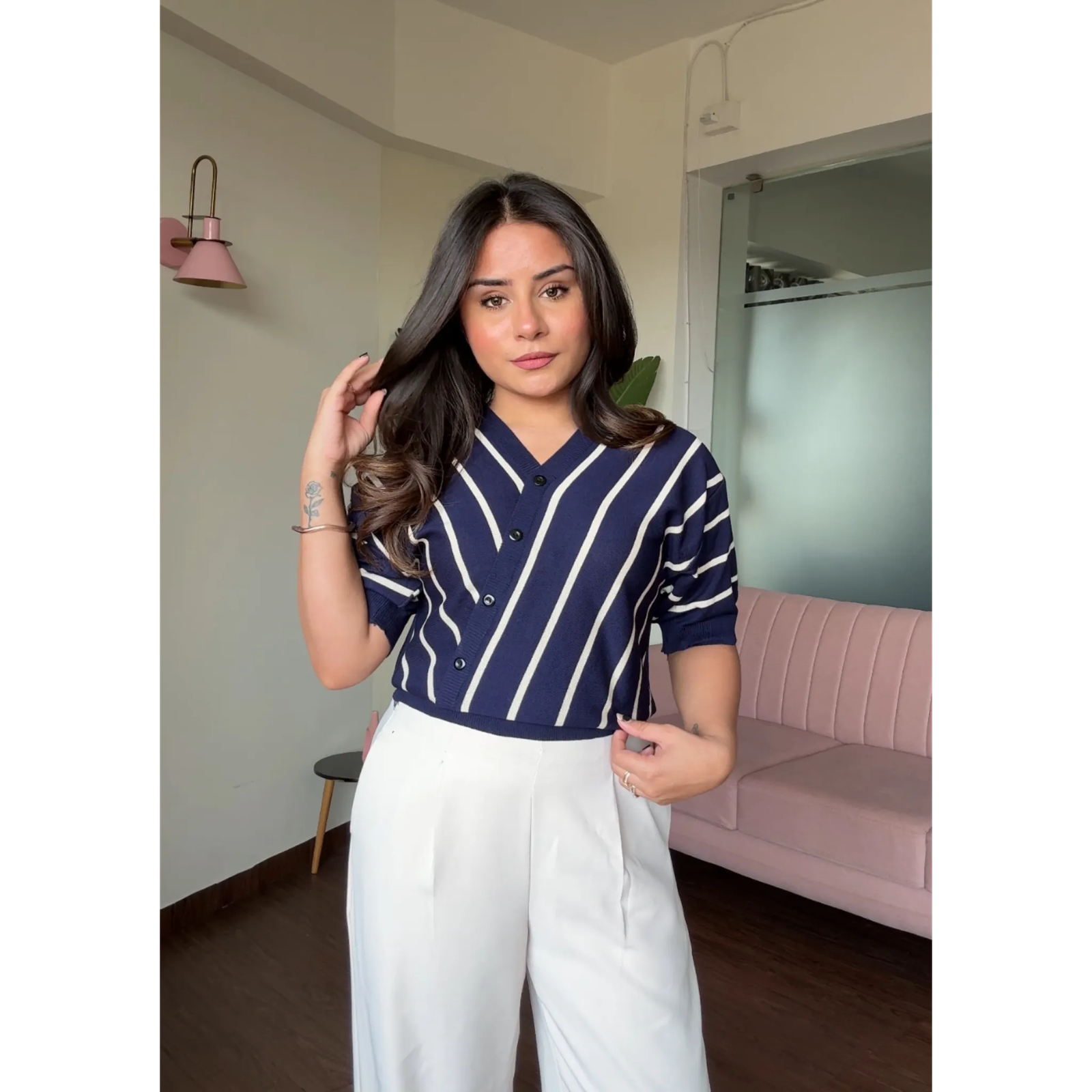 Striped V Neck Baggy Top